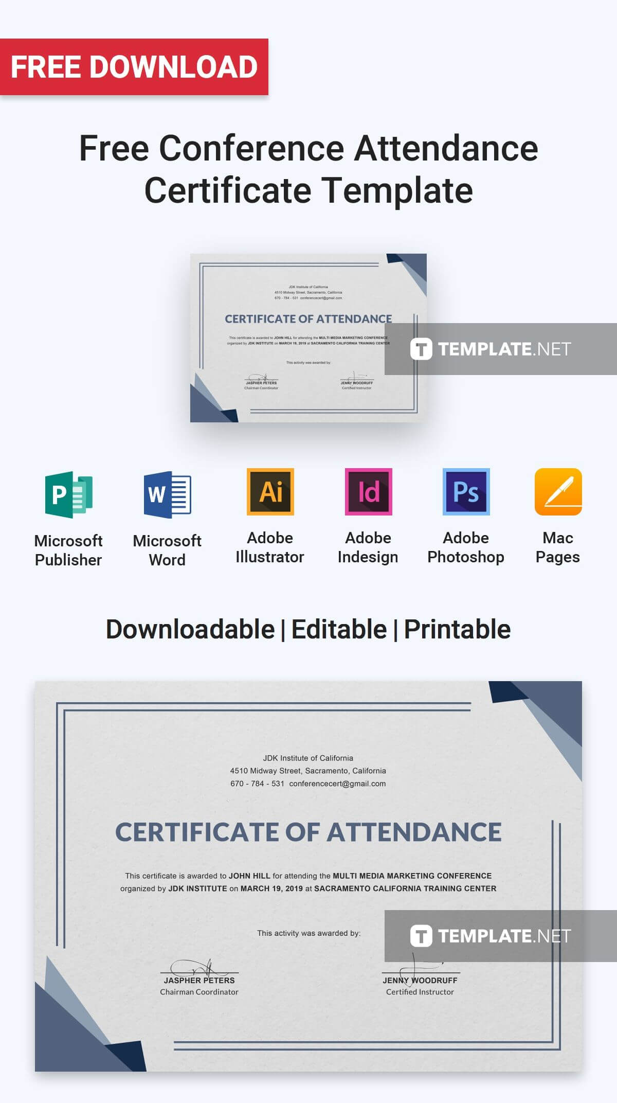 Free Conference Attendance Certificate | Certificate With Conference Participation Certificate Template