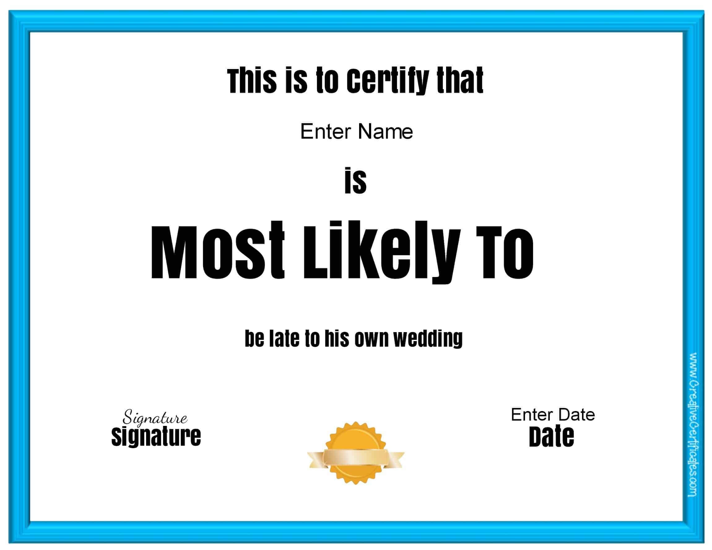 Free Customizable "most Likely To Awards" Throughout In Superlative Certificate Template