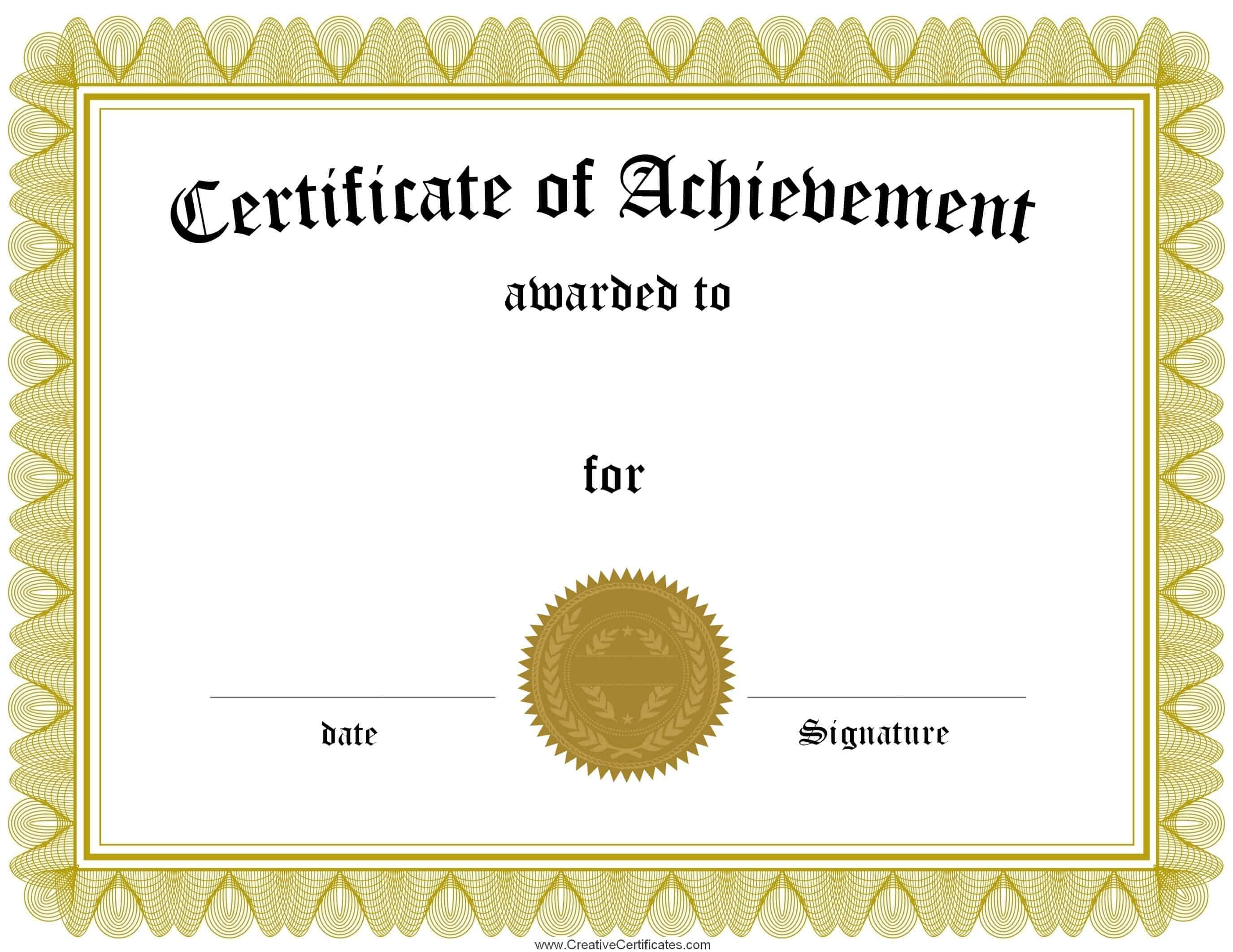 Free Customizable Printable Certificates Of Achievement For Free Printable Certificate Of Achievement Template