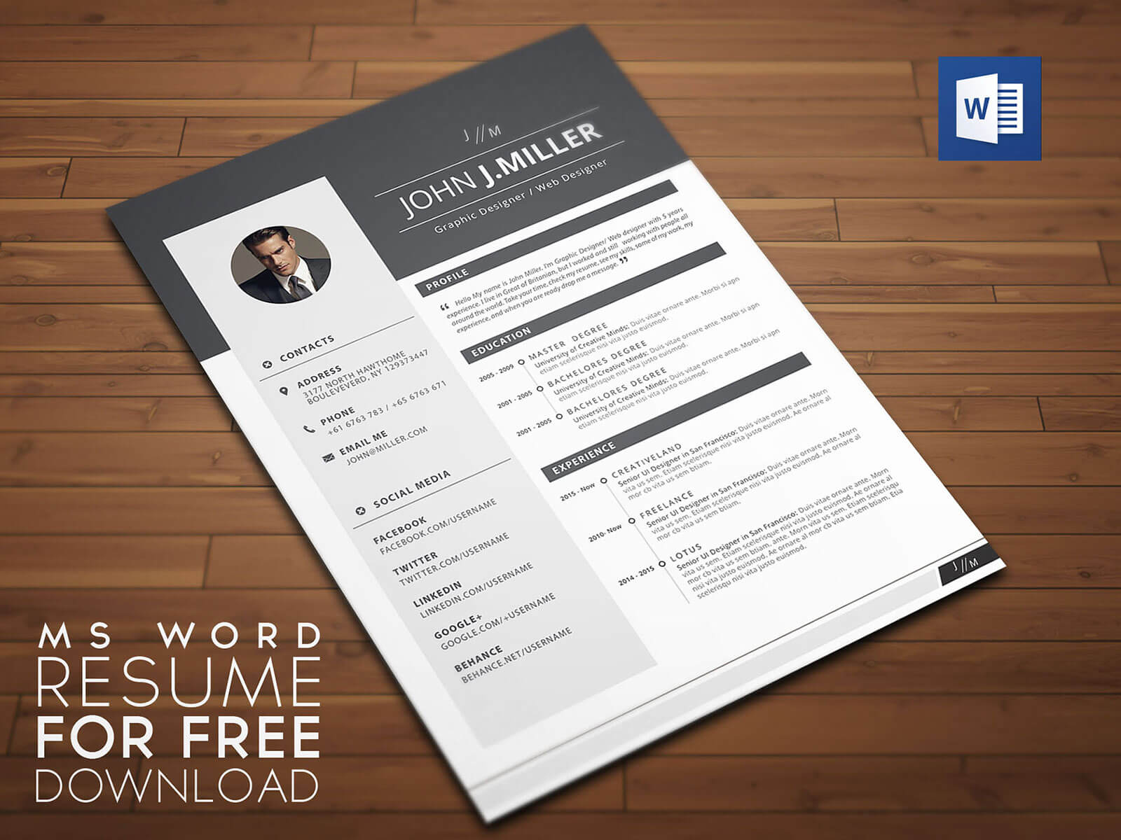 Free Download Resume (Cv) Template For Ms Word Format – Good With Regard To Free Downloadable Resume Templates For Word