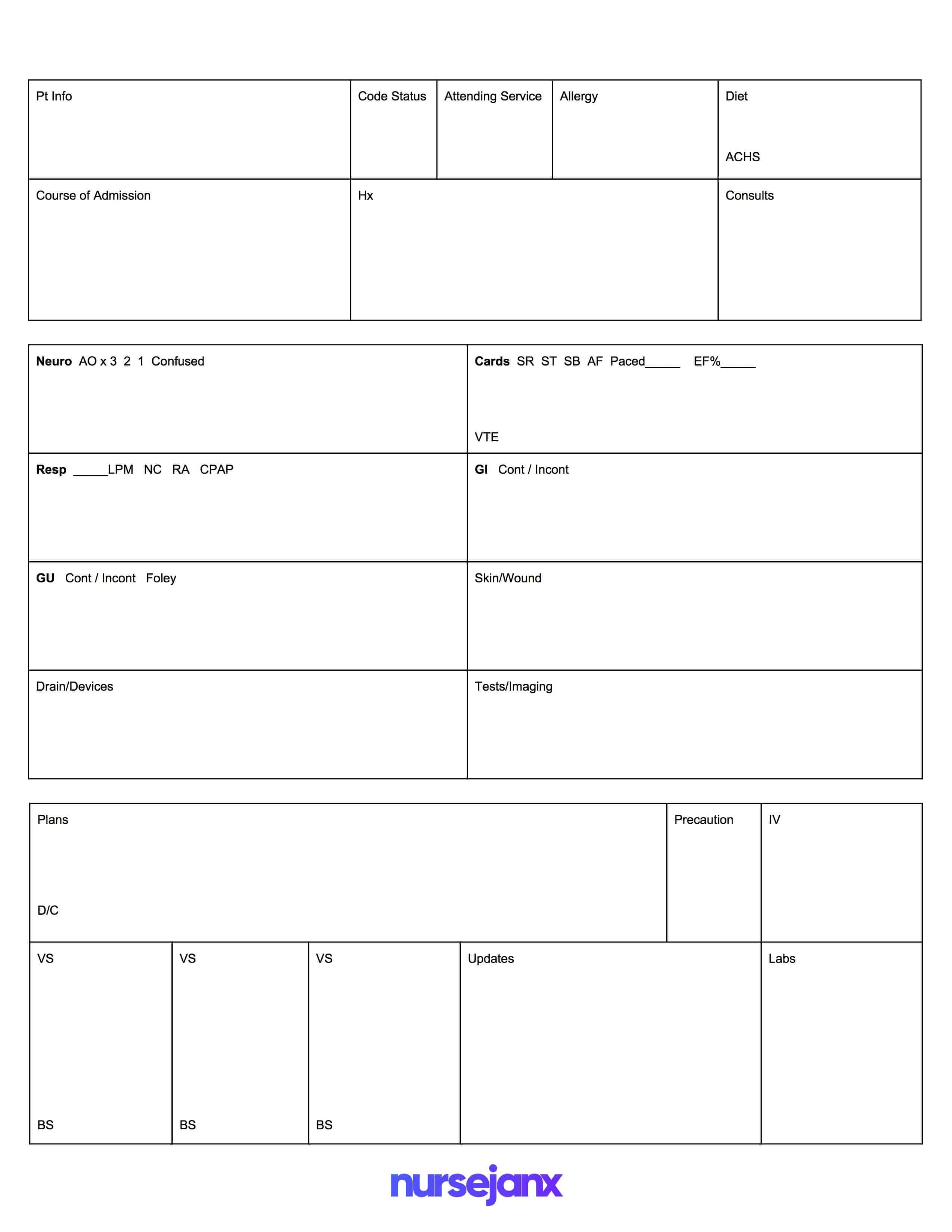 Free Download! This Nursejanx Store Download Fits One In Nursing Report Sheet Template