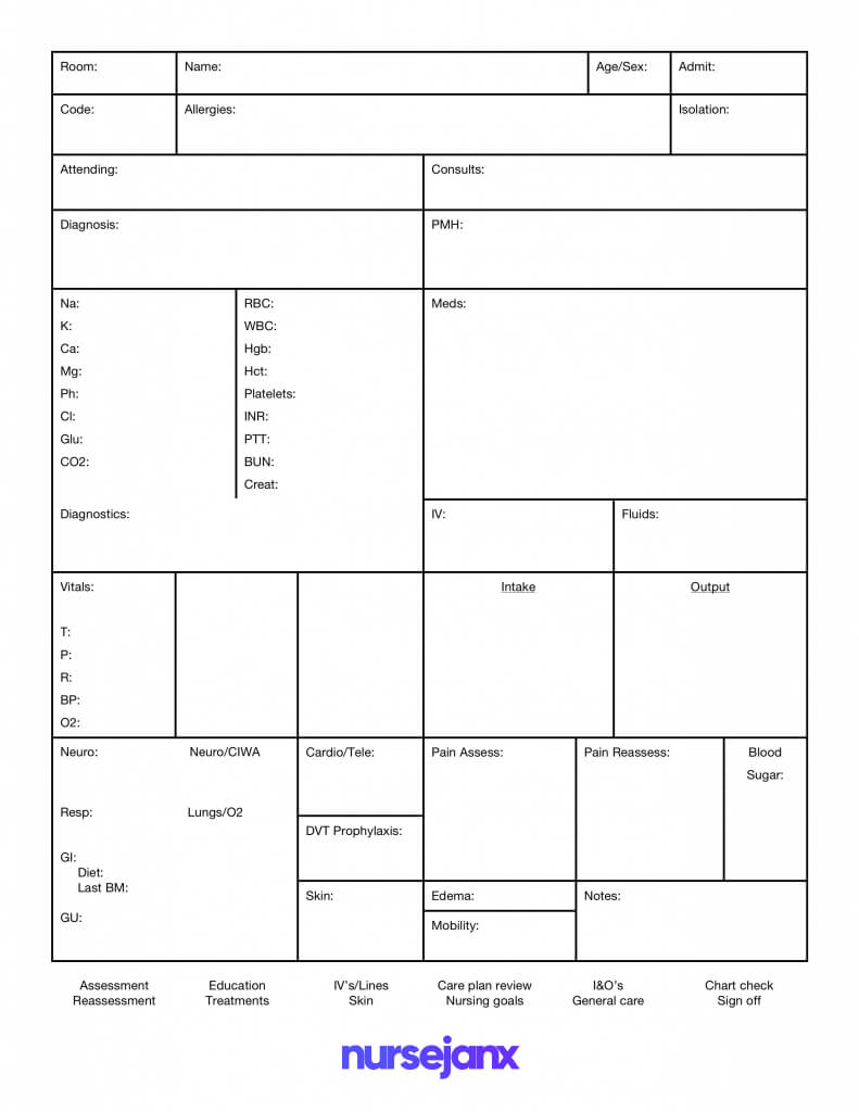 Free Download! This Nursejanx Store Download Fits One Inside Nursing Report Sheet Template