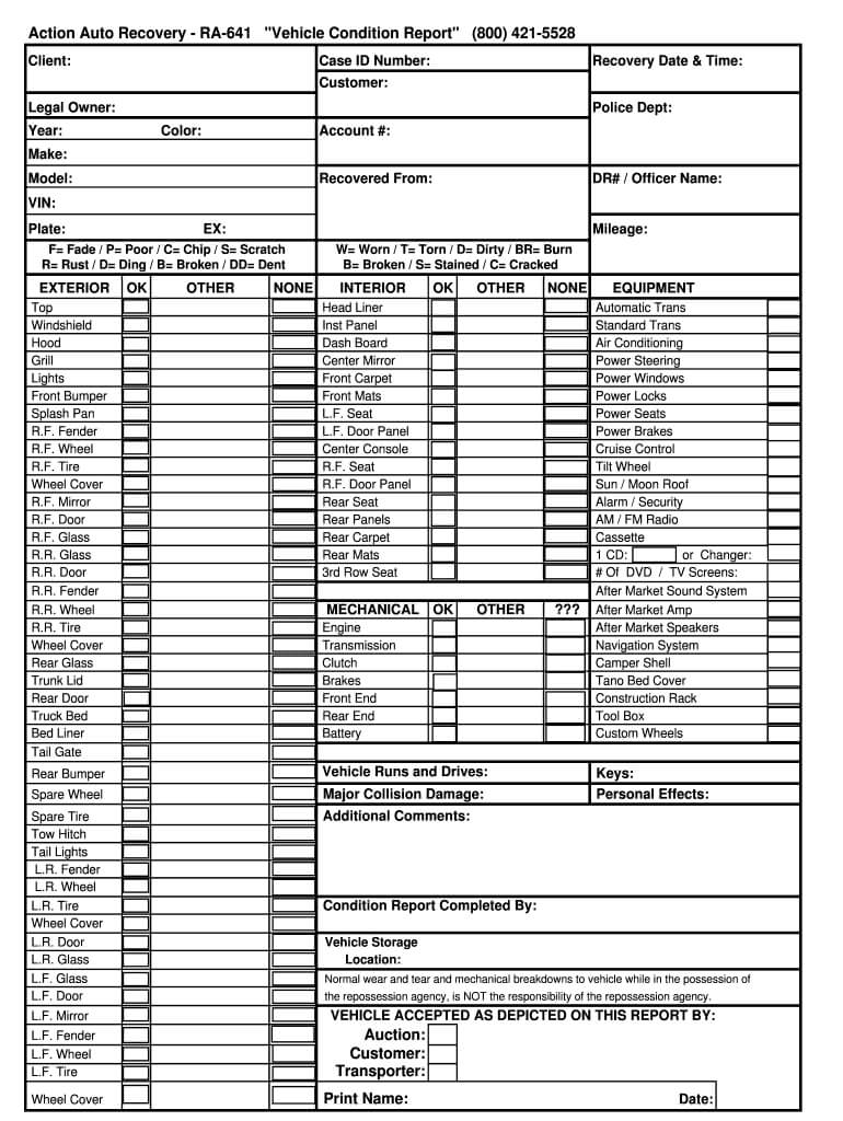 Free Download Vehicle Condition Report - Fill Online In Truck Condition Report Template