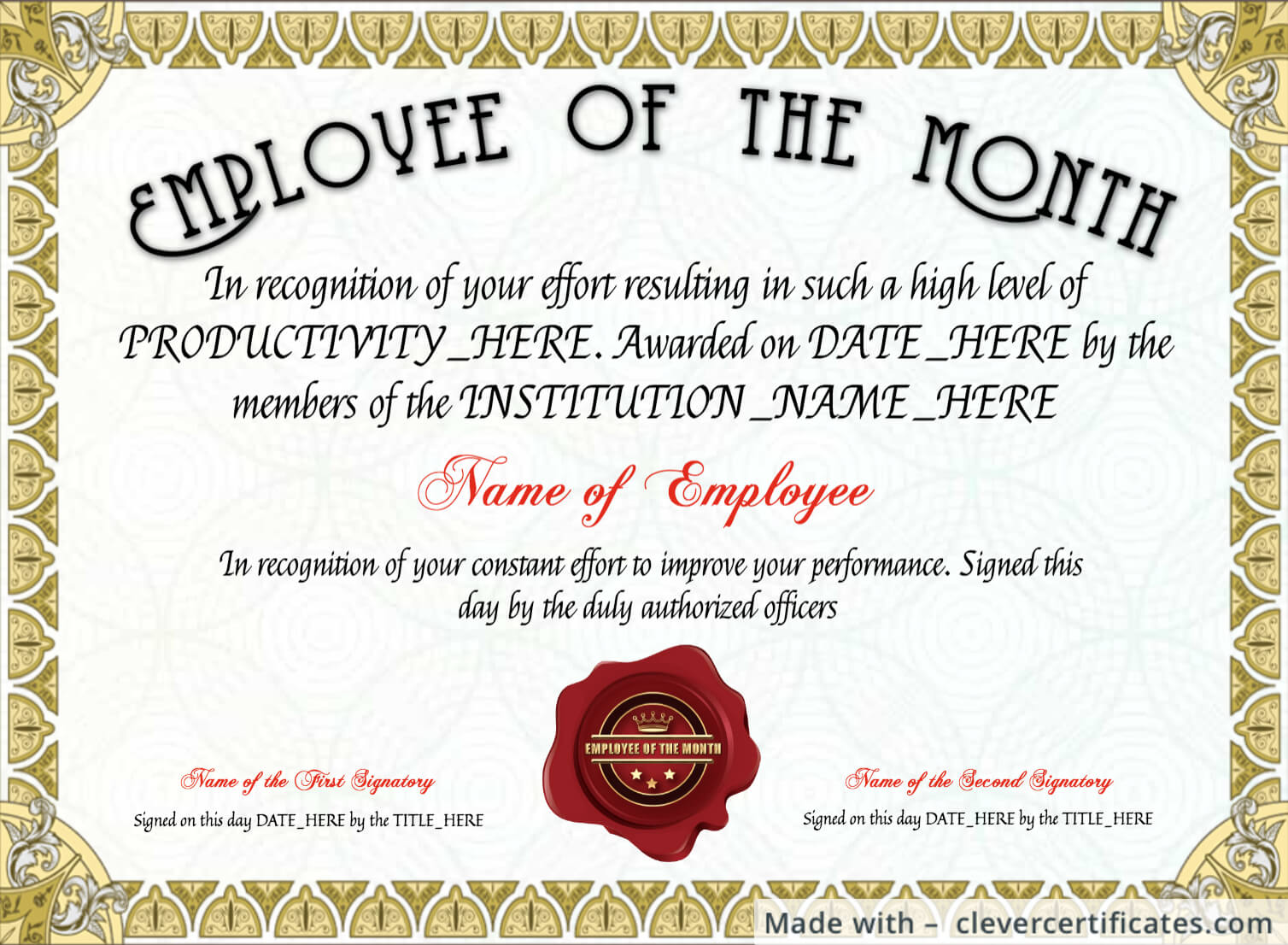Free Employee Of The Month Certificate Template At With Regard To Employee Of The Month Certificate Template
