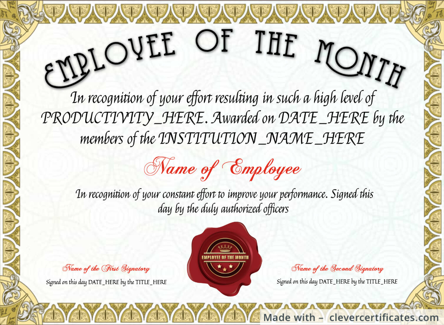 Free Employee Of The Month Certificate Template At With Regard To Employee Of The Month Certificate Template