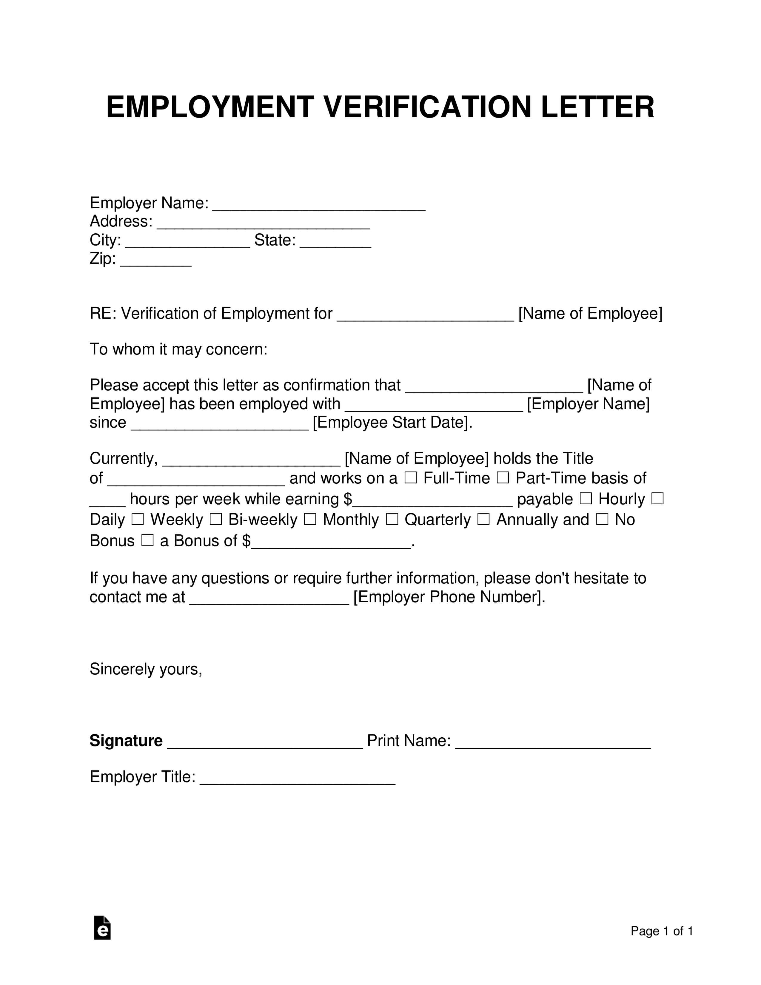 Free Employment (Income) Verification Letter – Pdf | Word Throughout Employment Verification Letter Template Word