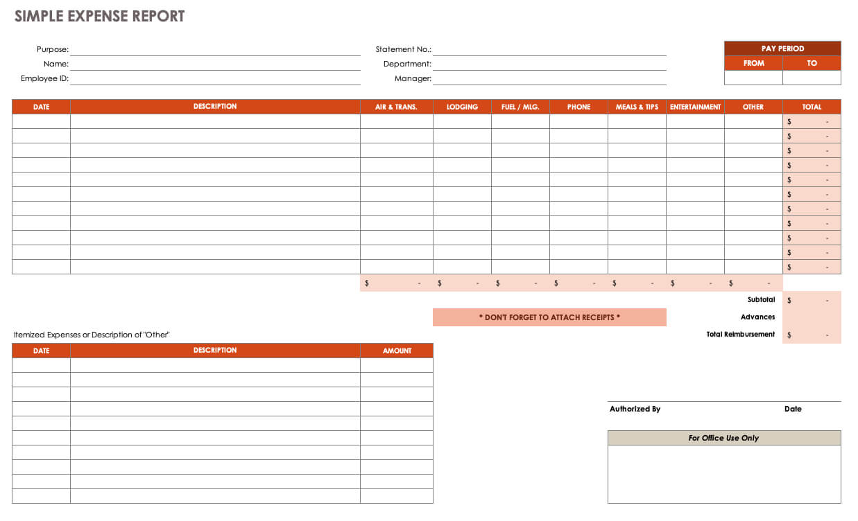 Free Expense Report Templates Smartsheet Inside Expense Report Template Excel 2010