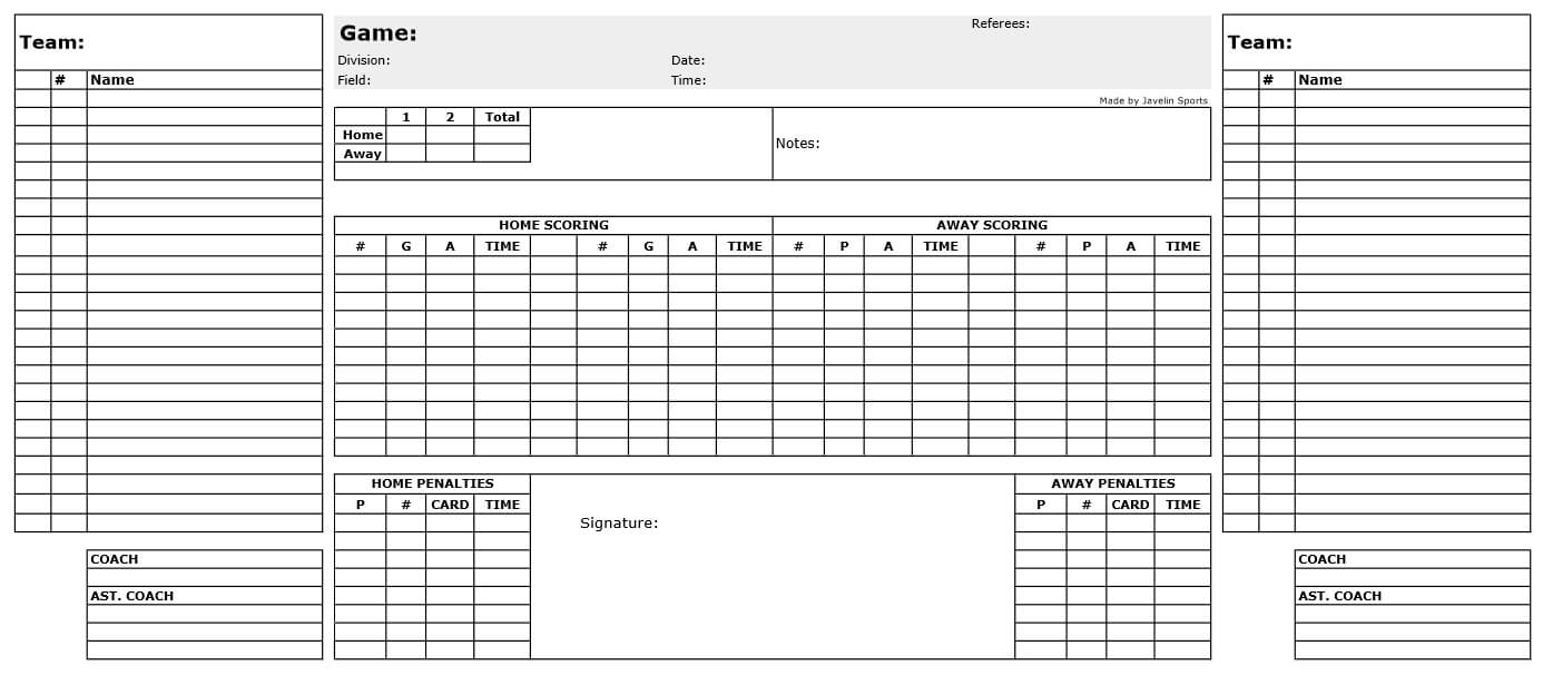 Free Game Sheets For Soccer, Hockey, Basketball, And Baseball In Soccer Referee Game Card Template