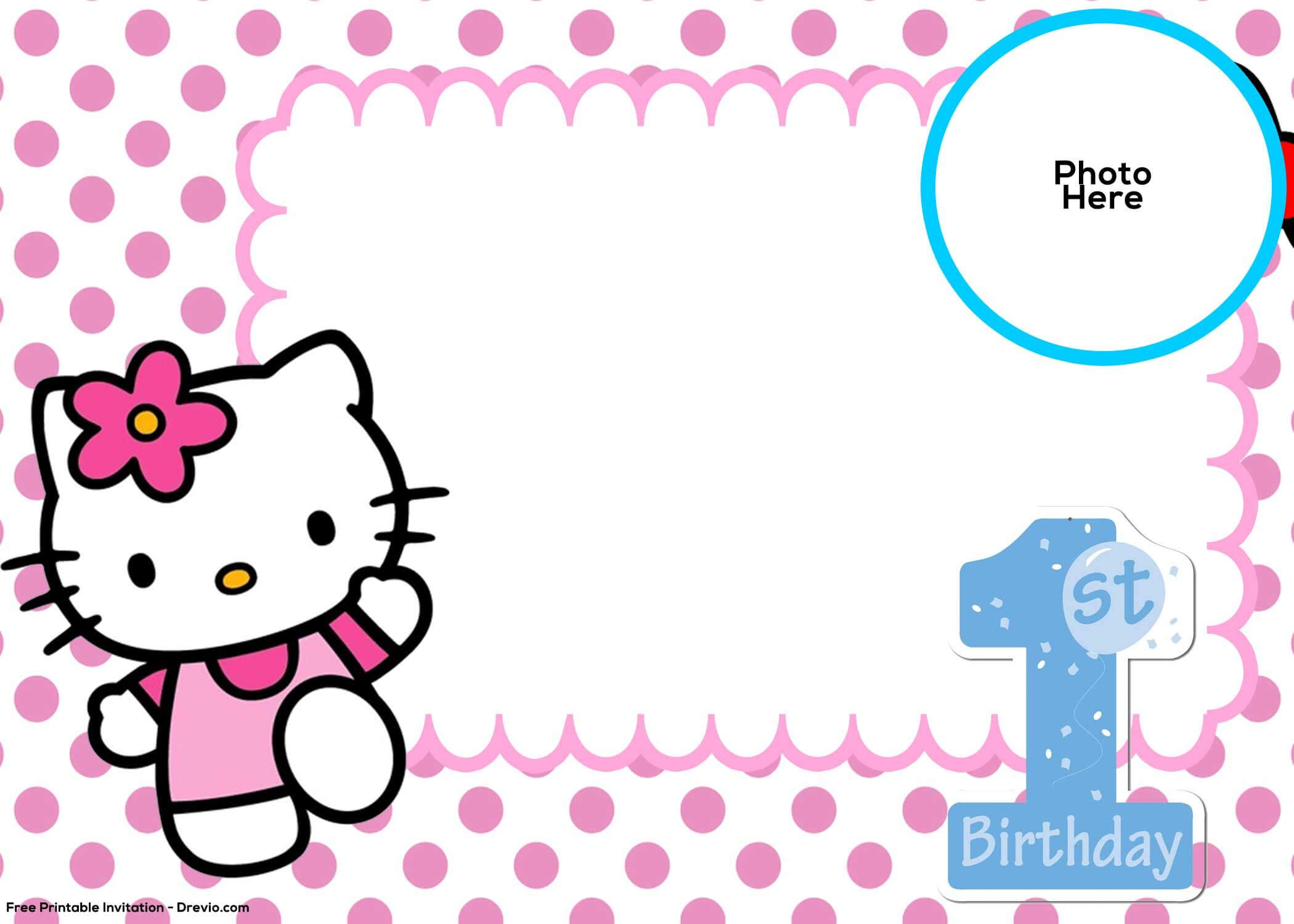 Free Hello Kitty 1St Birthday Invitation | Birthday For Hello Kitty Birthday Card Template Free