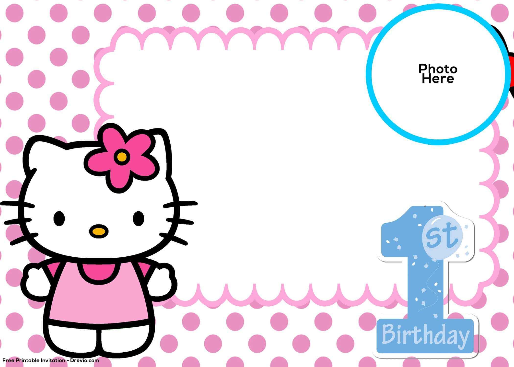 Free Hello Kitty 1St Birthday Invitation Template | Hello Regarding Hello Kitty Birthday Card Template Free