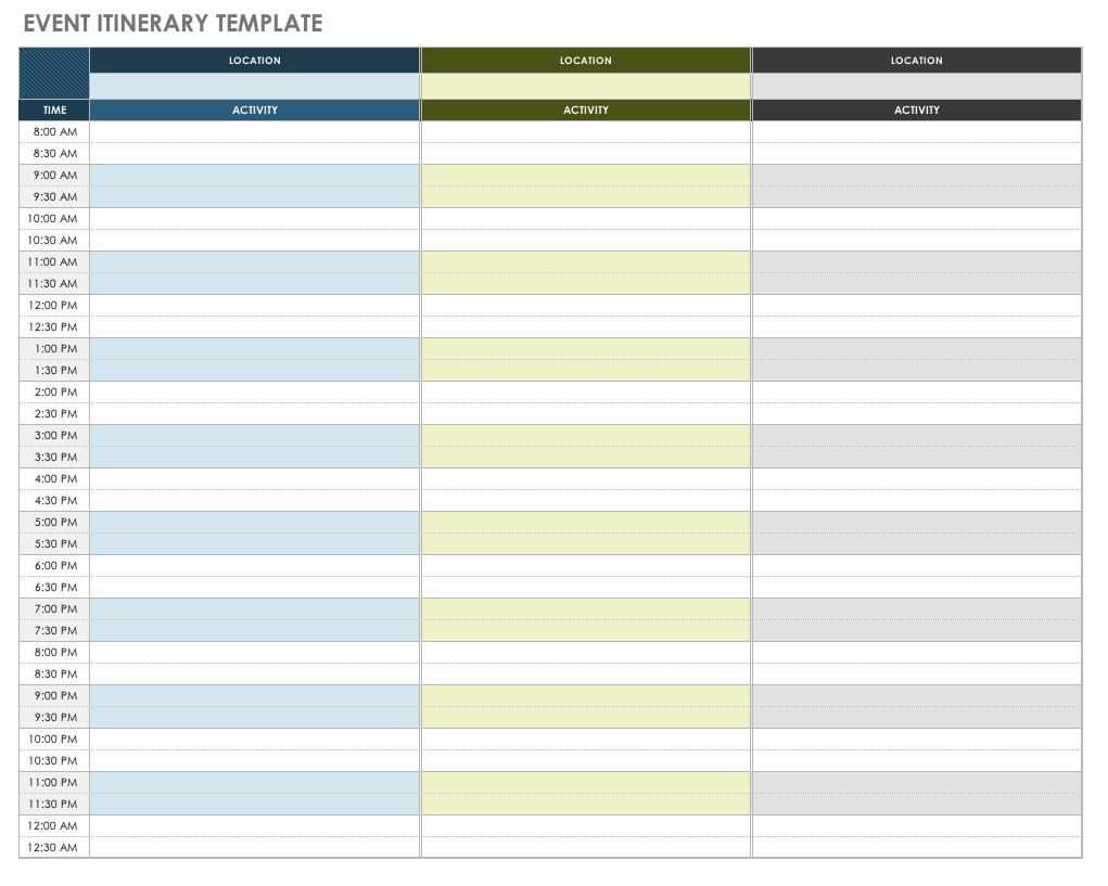 Free Itinerary Templates | Smartsheet Intended For Blank Trip Itinerary Template