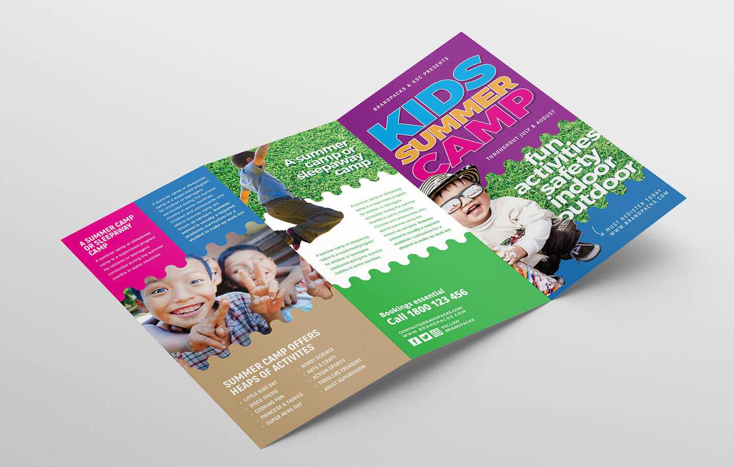 Free Kid's Camp Flyer & Brochure Template In Psd, Ai Regarding Summer Camp Brochure Template Free Download