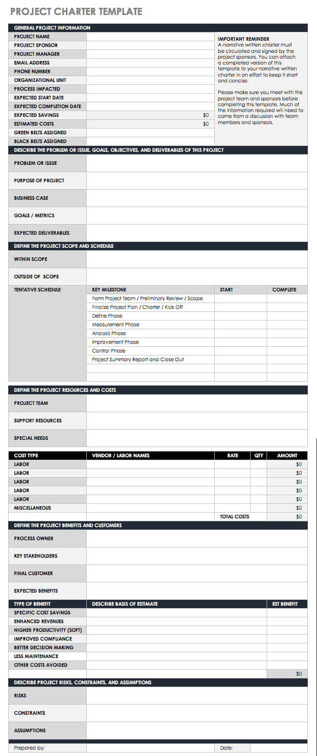 Free Lean Six Sigma Templates | Smartsheet Within Team Charter Template Powerpoint