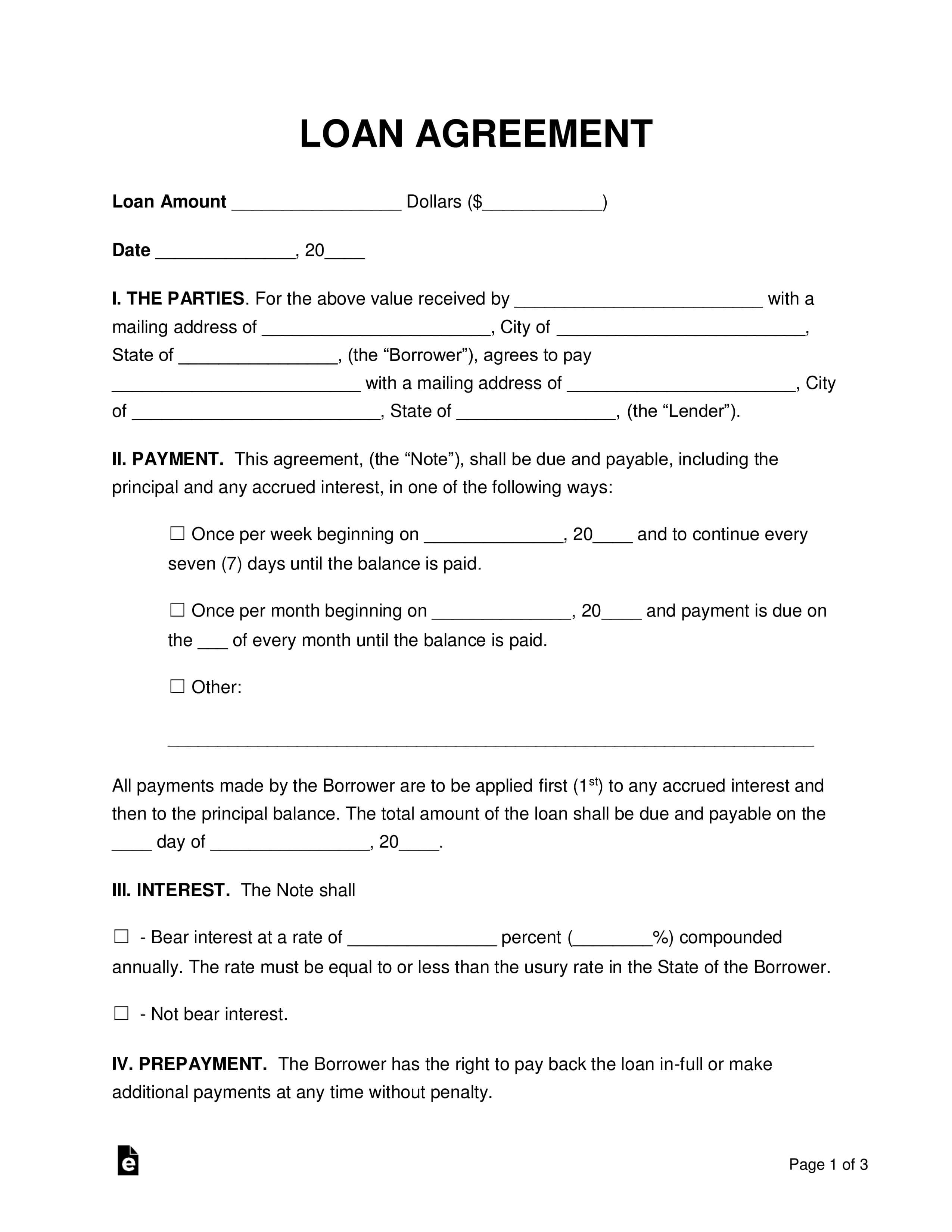 Free Loan Agreement Templates - Pdf | Word | Eforms – Free With Blank Loan Agreement Template