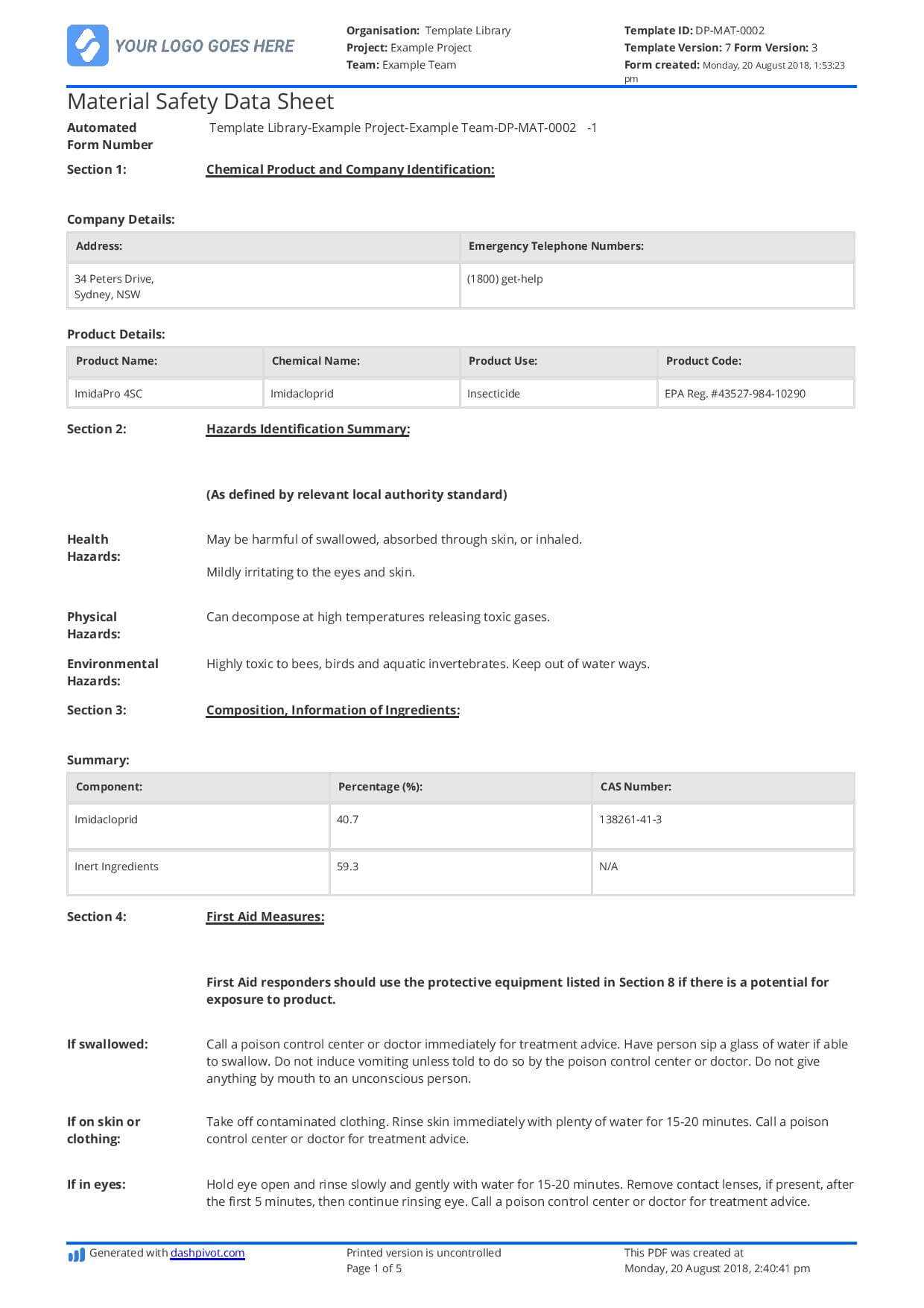 Free Material Safety Data Sheet Template (Better Than Word With Regard To Datasheet Template Word