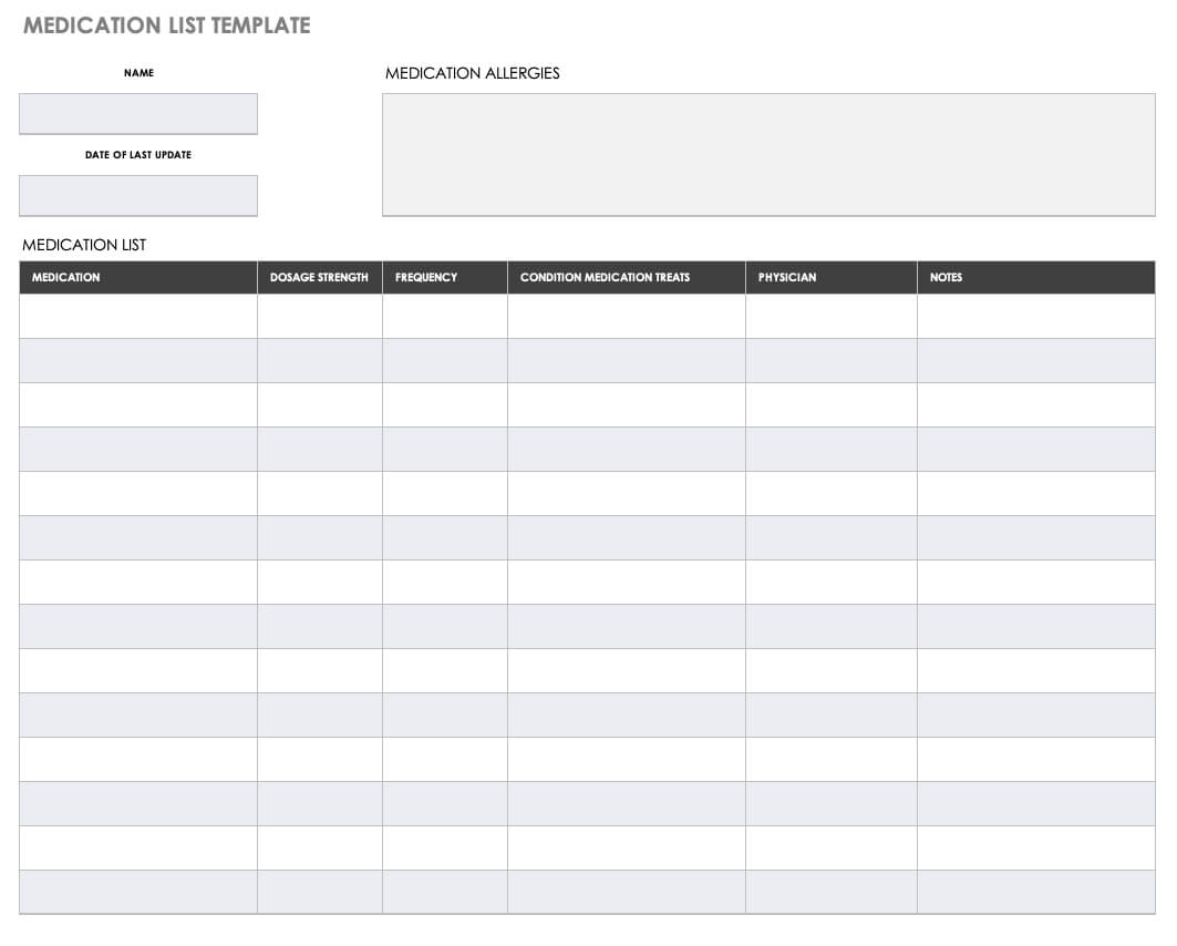 Free Medical Form Templates | Smartsheet Pertaining To Blank Medication List Templates