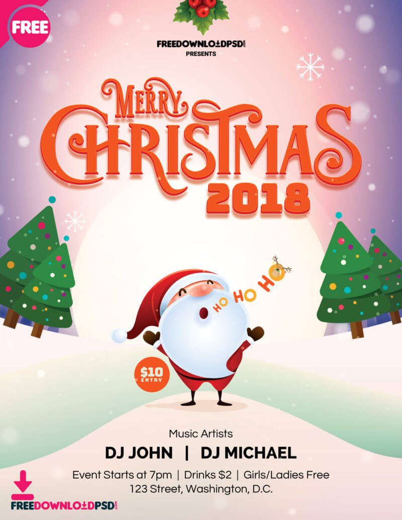Free] Merry Christmas Flyer 2018 | Freedownloadpsd In Christmas Brochure Templates Free