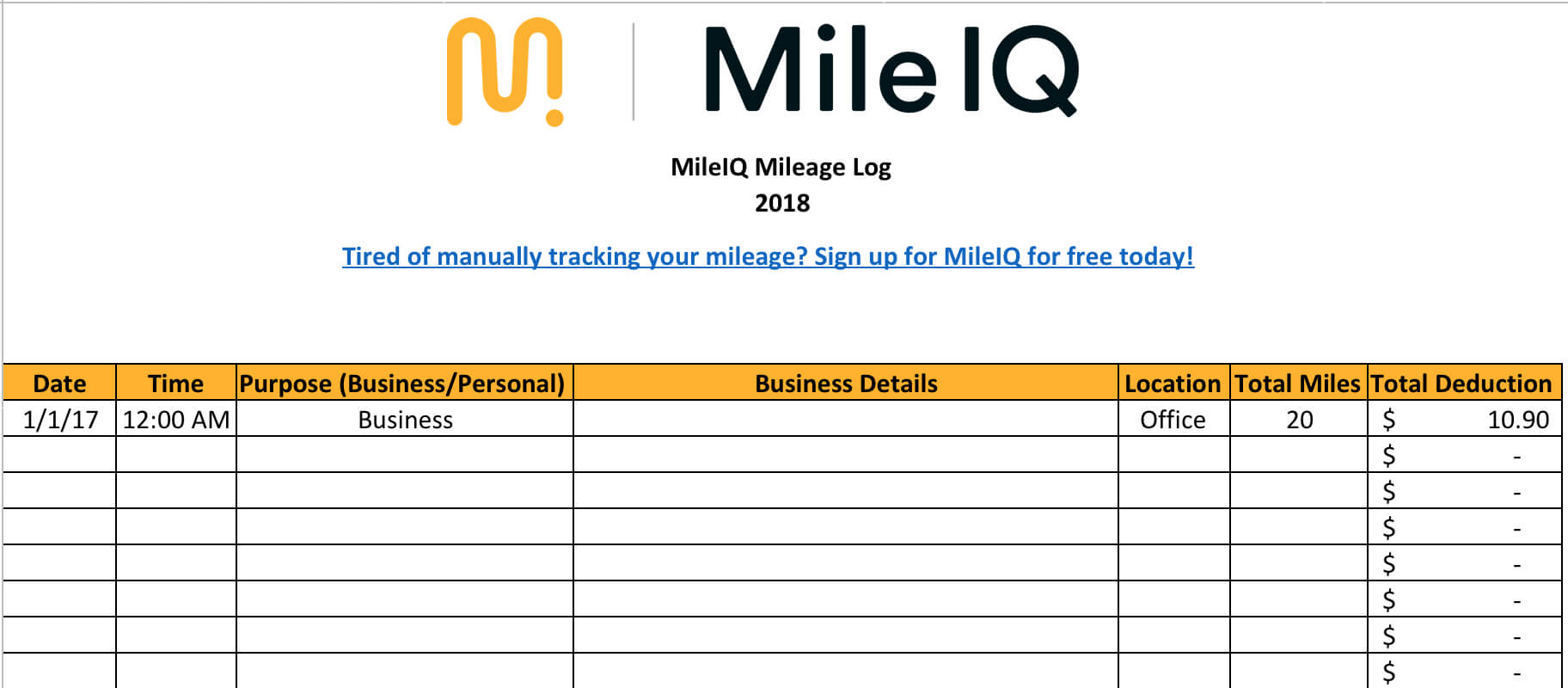 Free Mileage Log Template For Taxes, Track Business Miles With Regard To Mileage Report Template