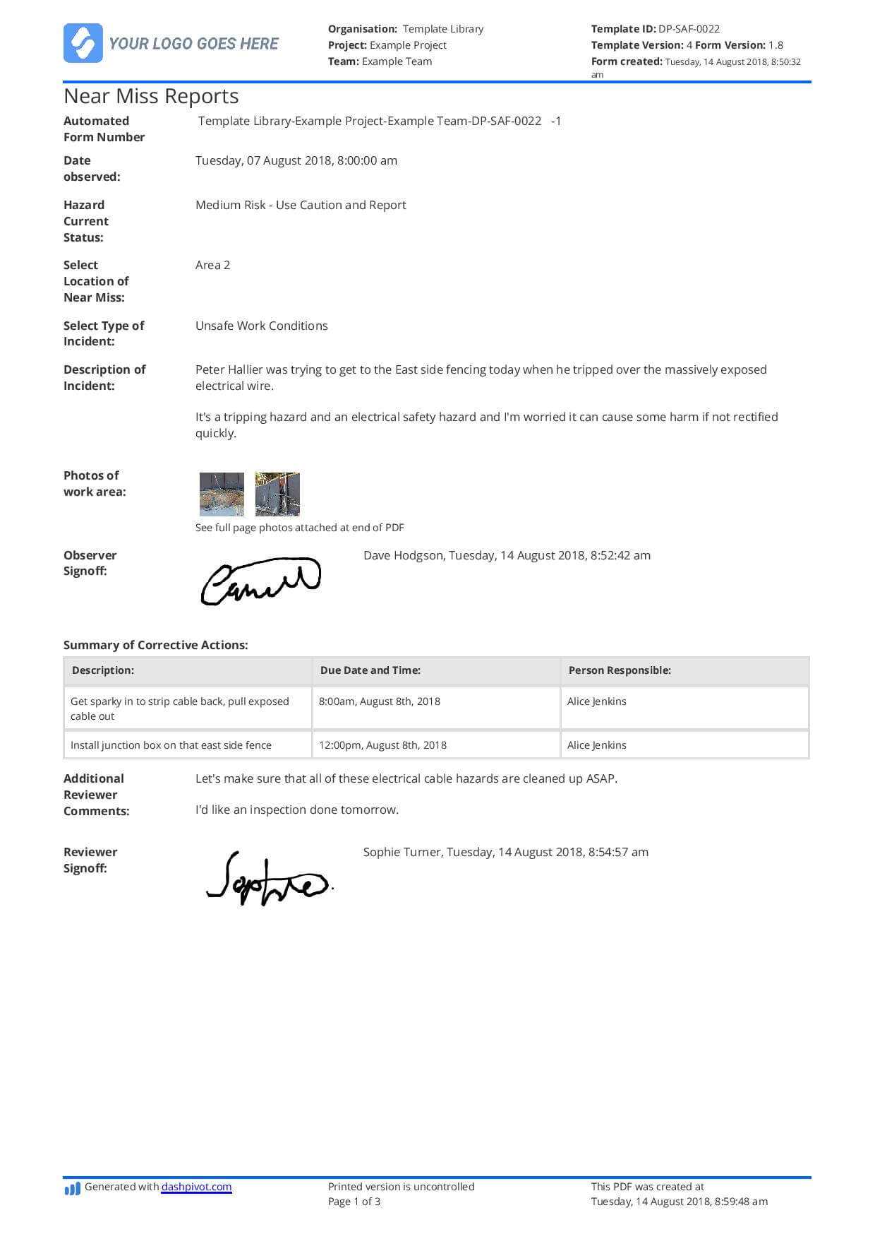 Free Near Miss Reporting Template (Easily Customisable) Intended For Near Miss Incident Report Template