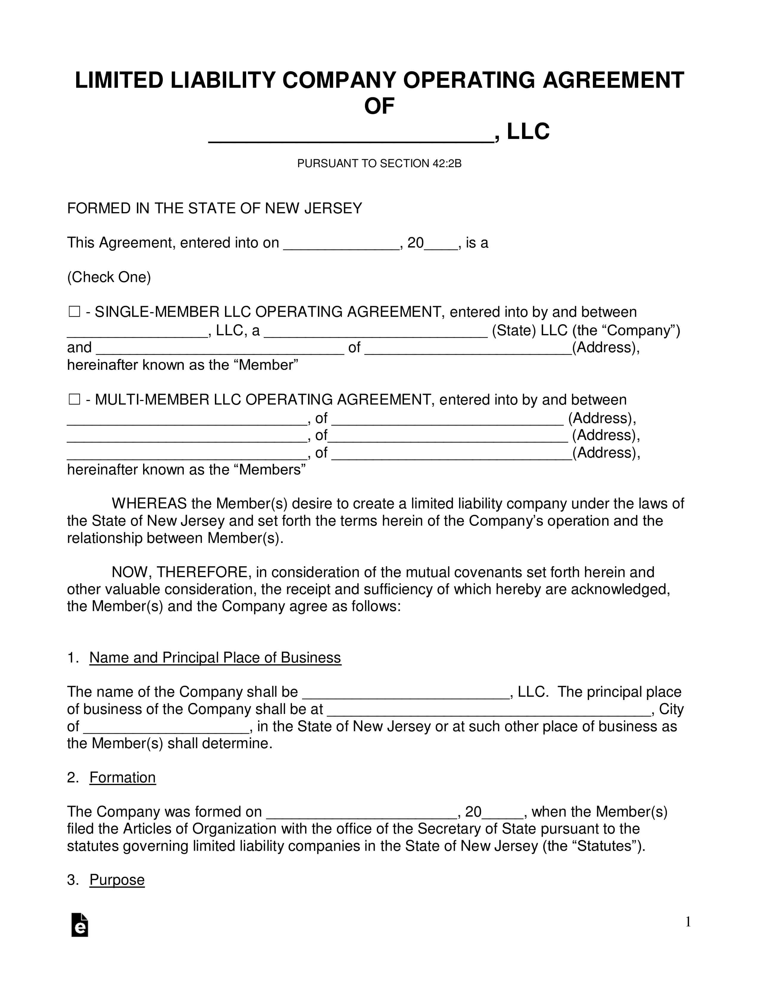 Free New Jersey Llc Operating Agreement Templates – Pdf Inside Llc Annual Report Template