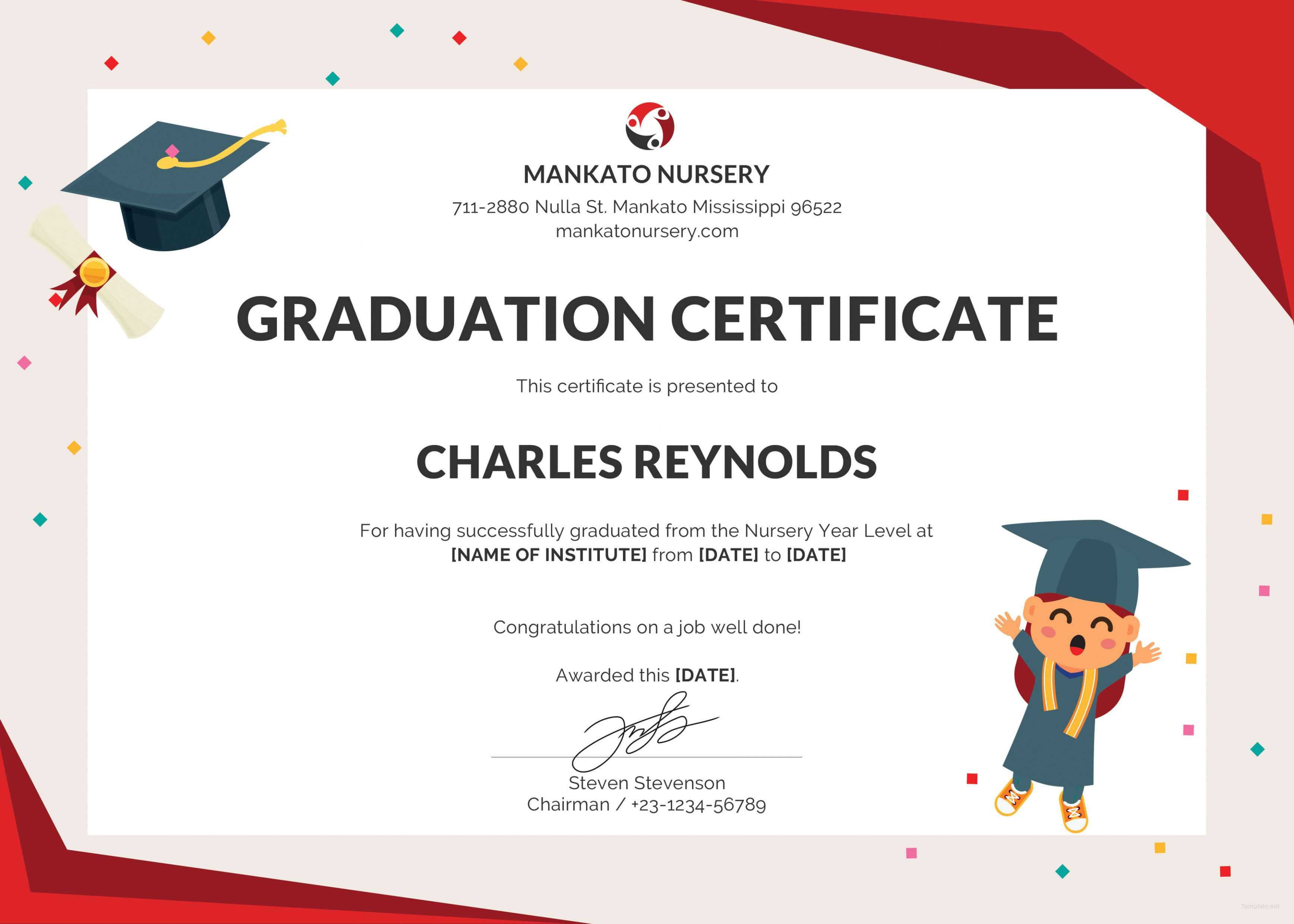 Free Nursery Graduation Certificate Template In Psd Ms Pertaining To Graduation Certificate Template Word