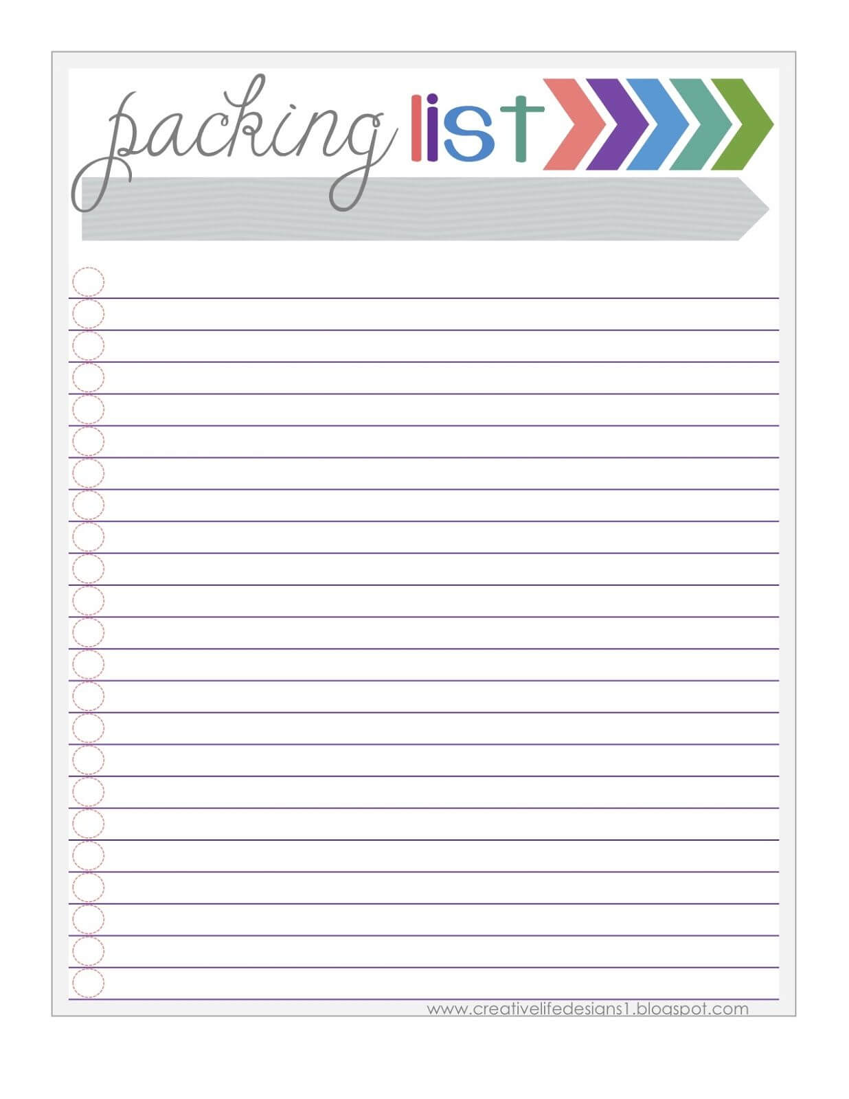 Free Packing List Printable Creative Life Designs Intended For Blank Packing List Template