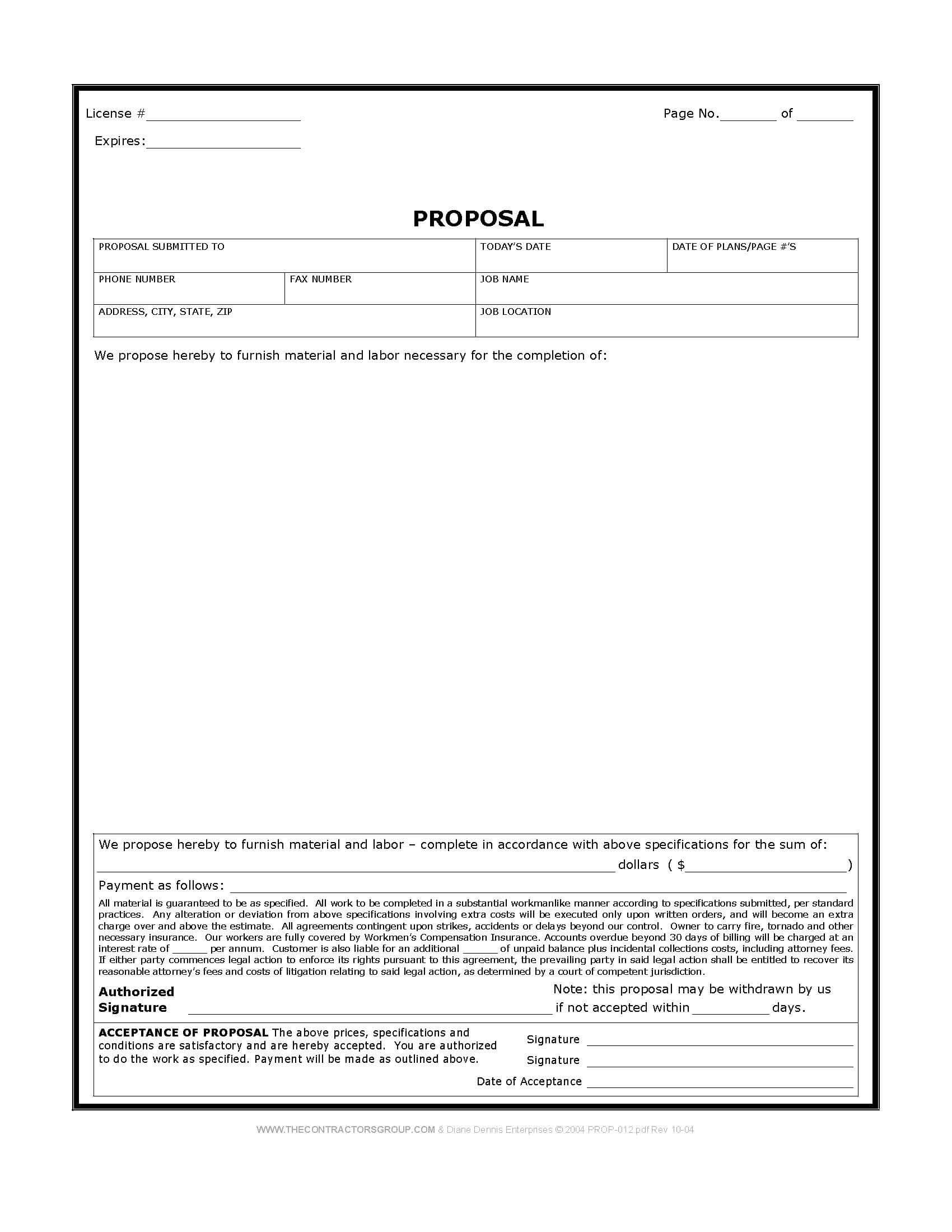 Free Print Contractor Proposal Forms | Construction Proposal For Free Construction Proposal Template Word