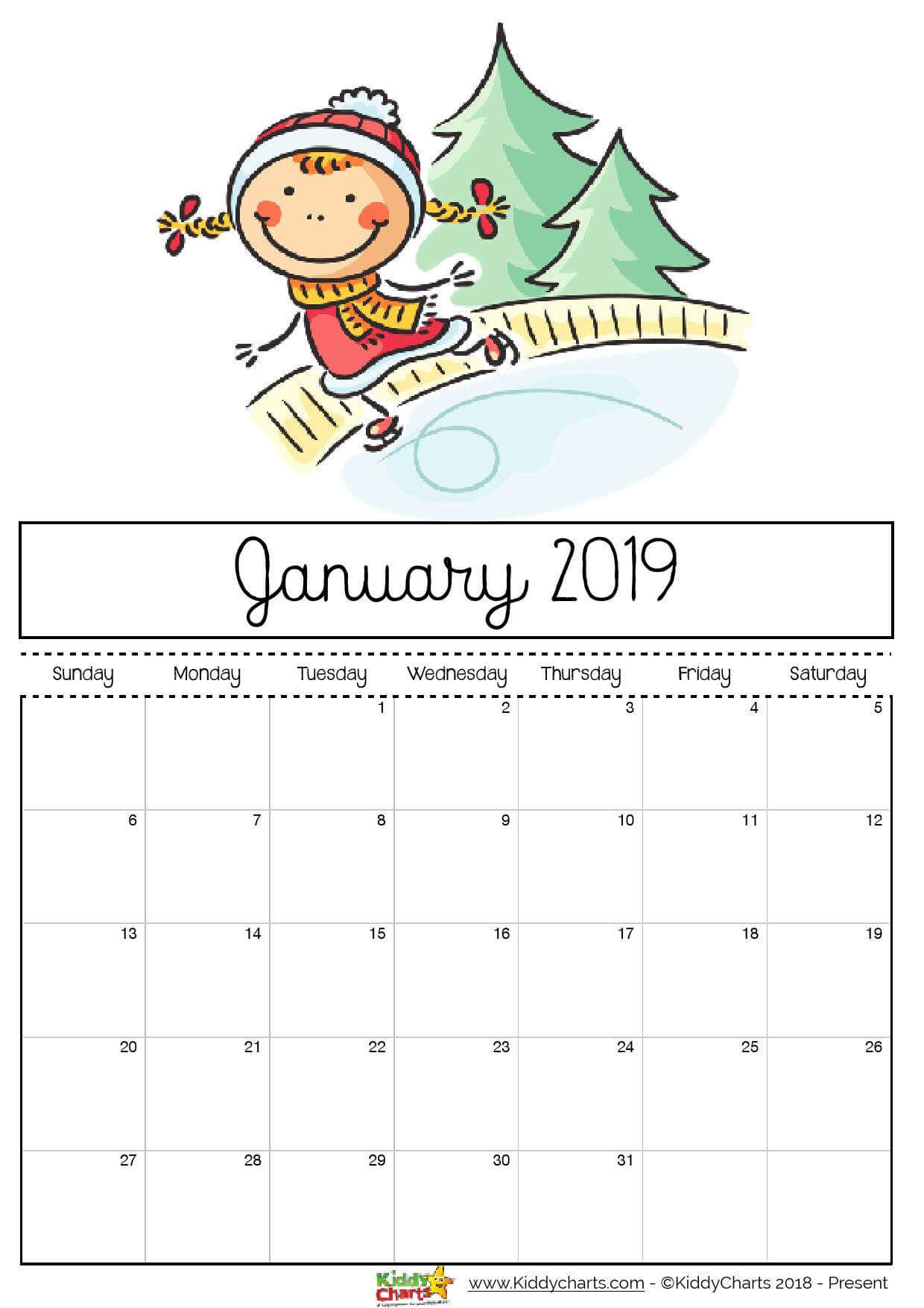 Free Printable 2019 Calendar – Print Yours Here | Kiddycharts Regarding Blank Calendar Template For Kids