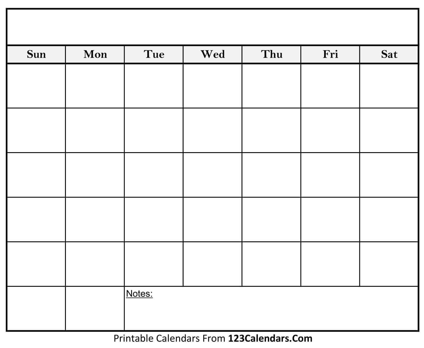 Free Printable Blank Calendar | 123Calendars Throughout Full Page Blank Calendar Template