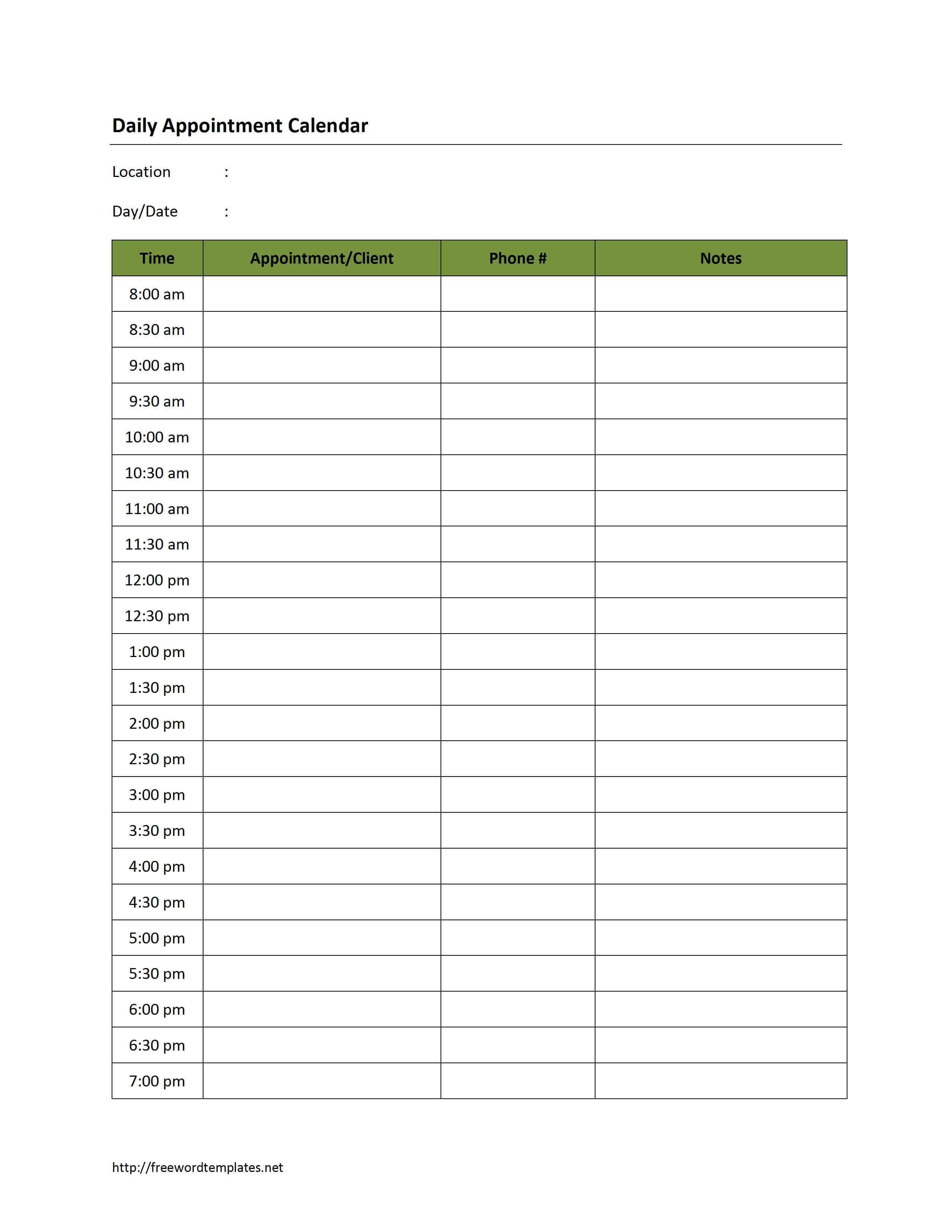 Free Printable Blank Daily Calendar | 181D Daily Appointment throughout Printable Blank Daily Schedule Template