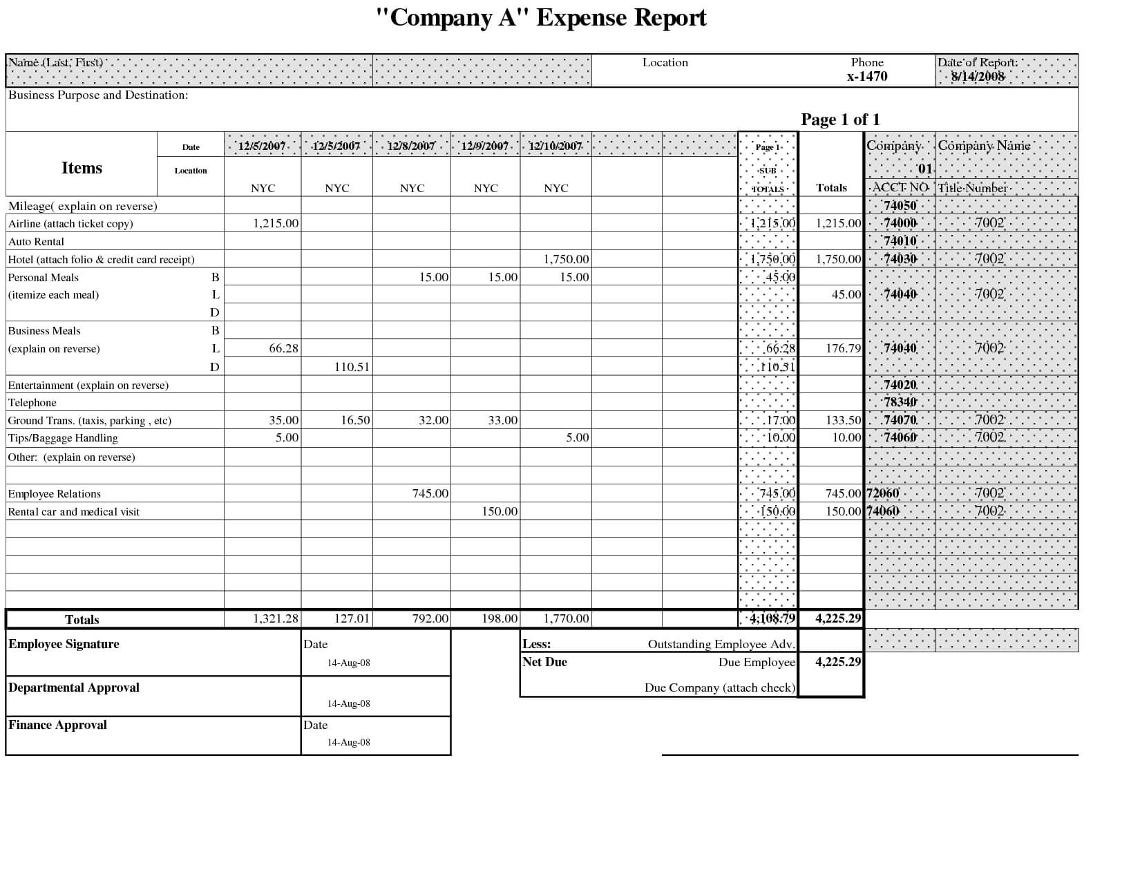 Free Printable Business Employee Expense Report Template For Regarding Company Expense Report Template