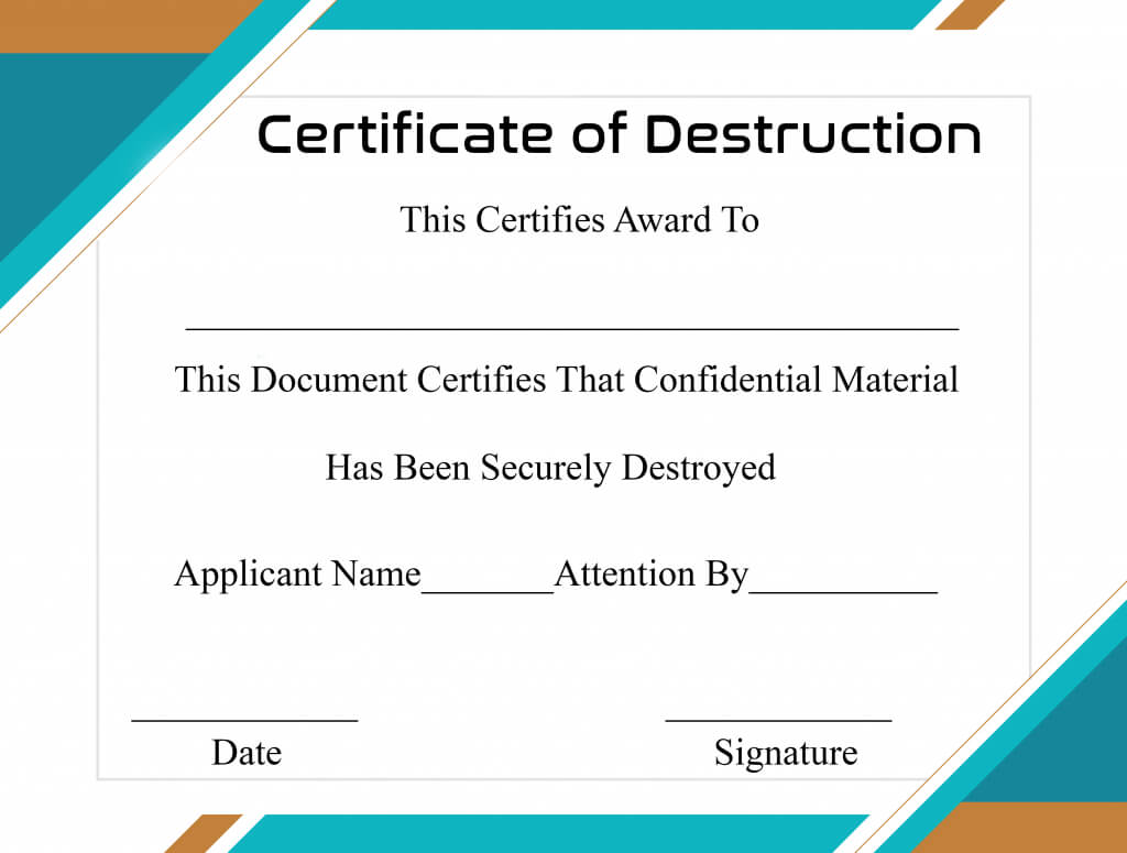 Free Printable Certificate Of Destruction Sample Inside Certificate Of Destruction Template