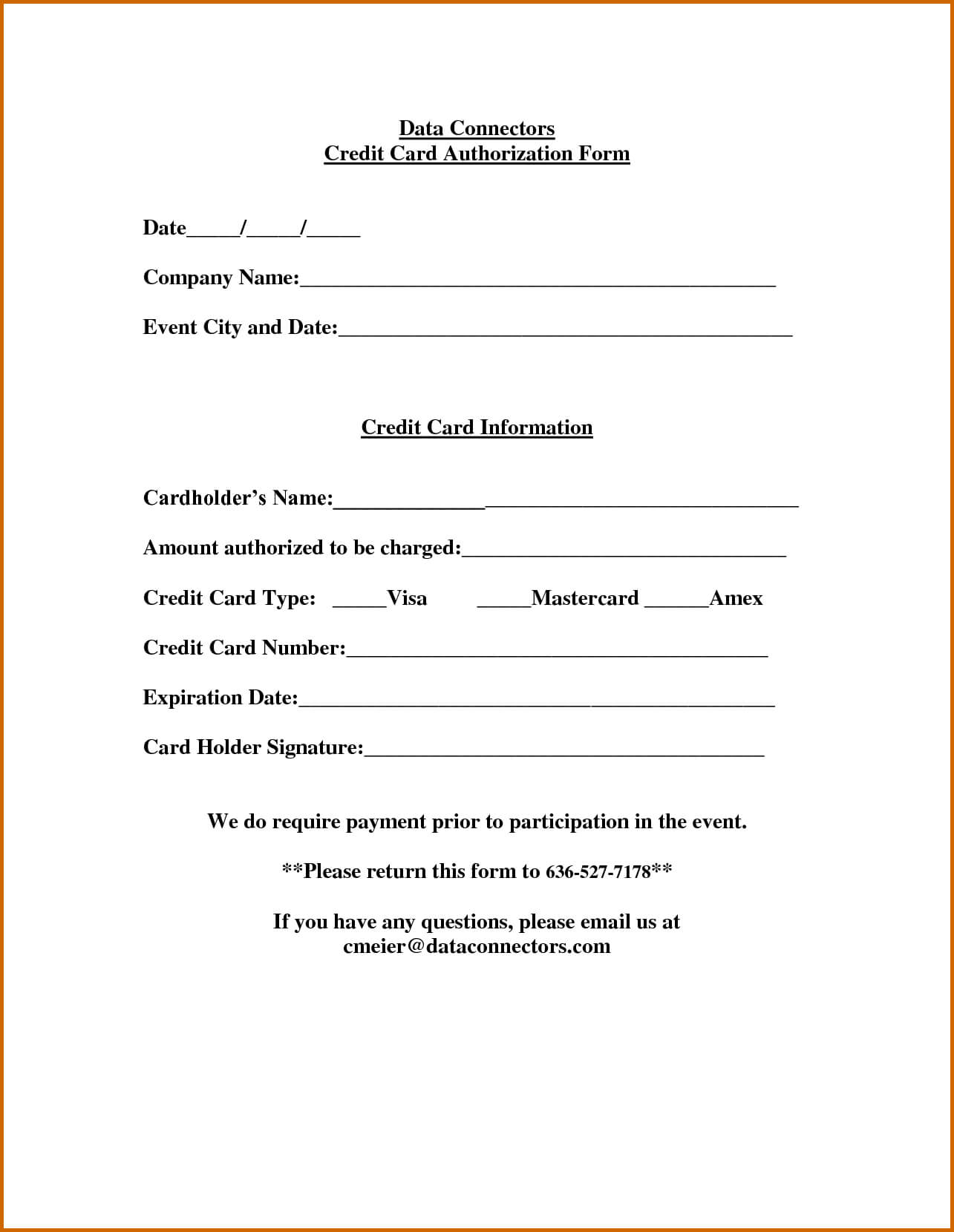 Free Printable Credit Card Authorization Form | Mult Igry In Authorization To Charge Credit Card Template