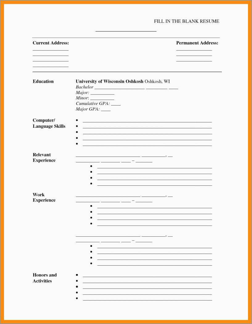 Free Printable Cv Template Blank Download Online Resume Throughout Free Blank Cv Template Download
