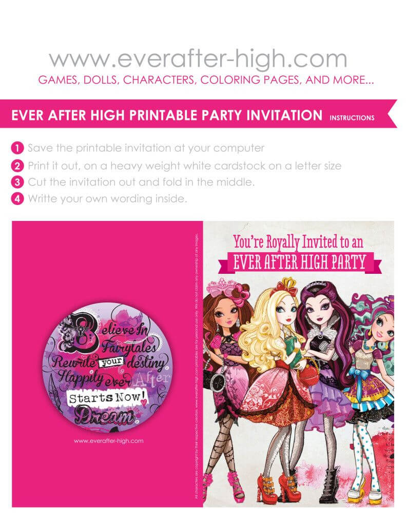 Free Printable For An Ever After High Birthday Party For Monster High Birthday Card Template
