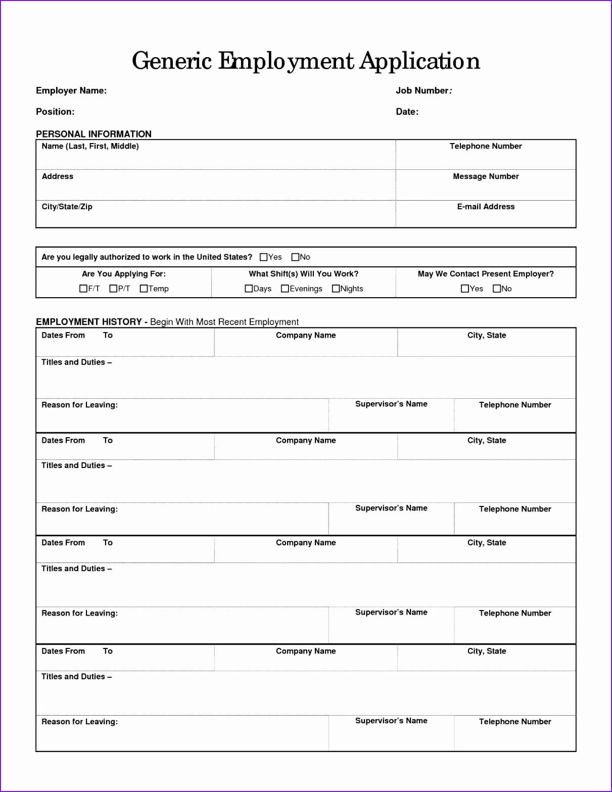 Free Printable Generic Job Application Form | Mult Igry With Job Application Template Word
