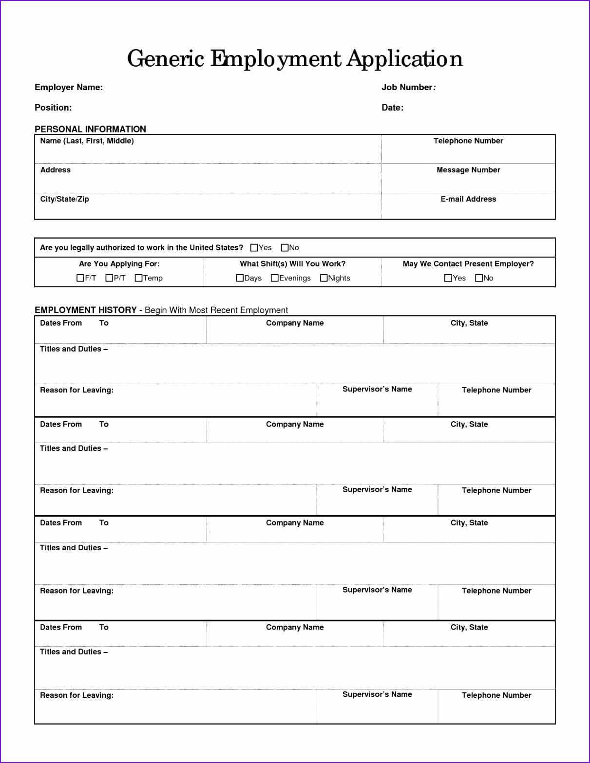 Free Printable Generic Job Application Form | Mult Igry With Job Application Template Word