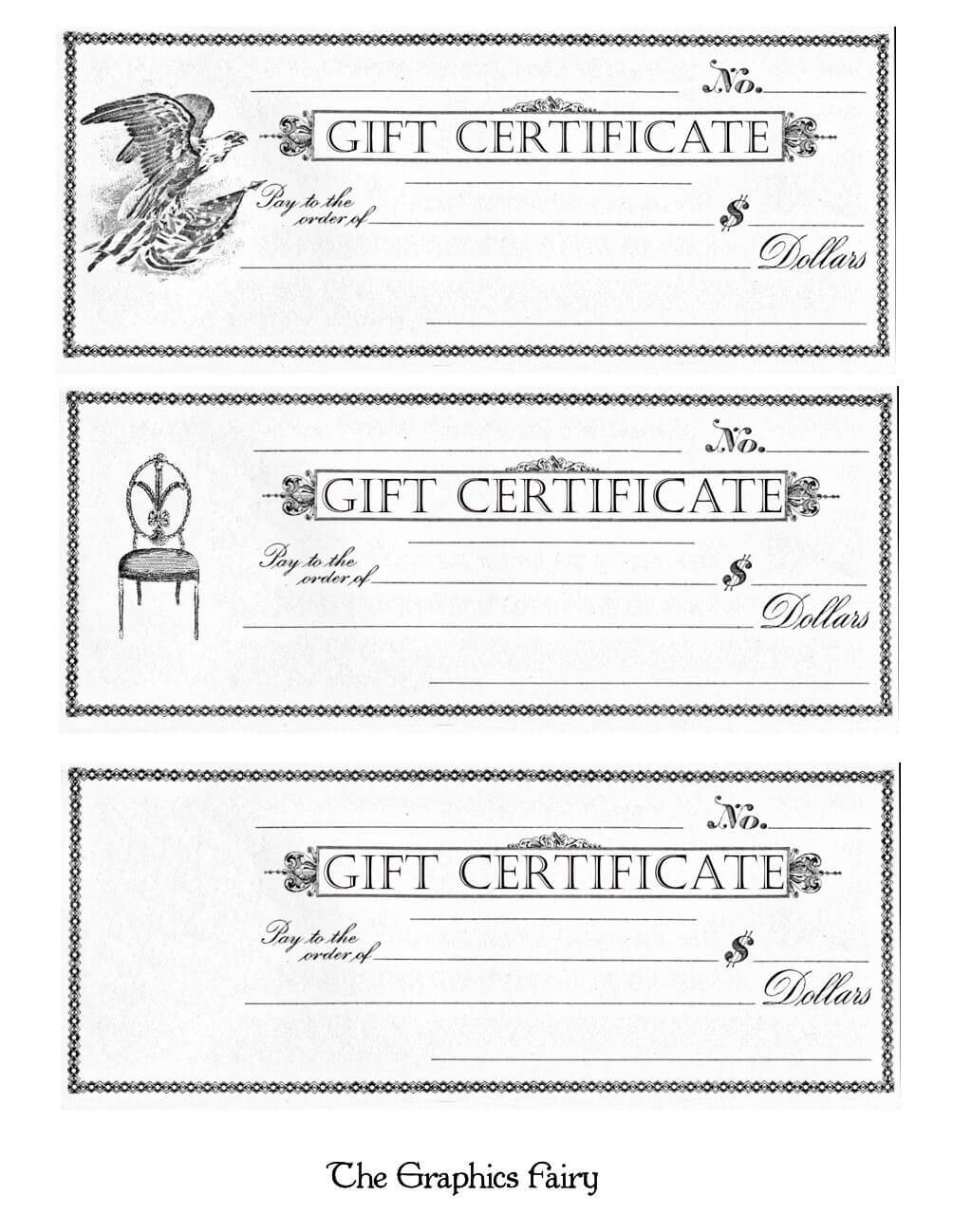Free Printable – Gift Certificates – The Graphics Fairy With Regard To Black And White Gift Certificate Template Free