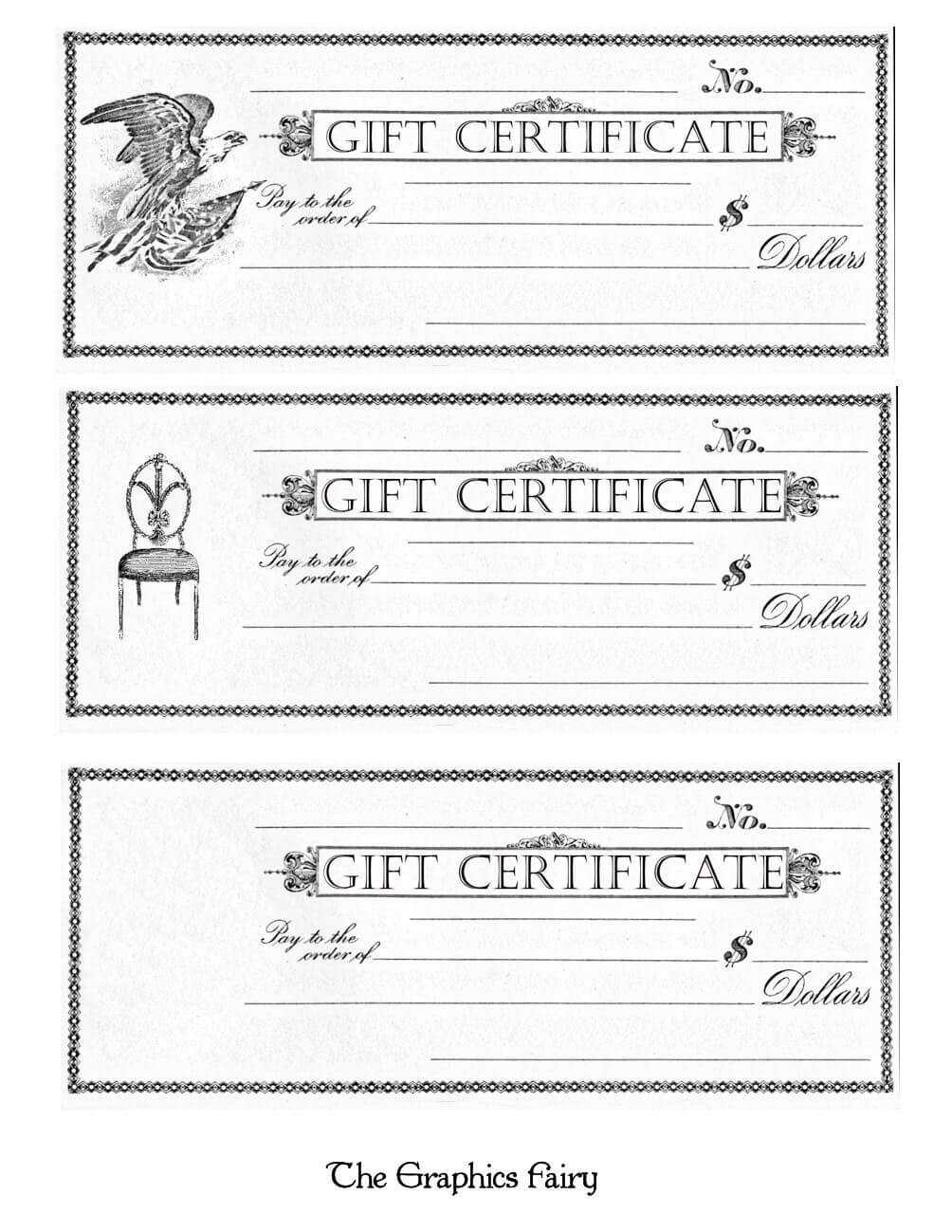 Free Printable – Gift Certificates – The Graphics Fairy With Regard To Black And White Gift Certificate Template Free