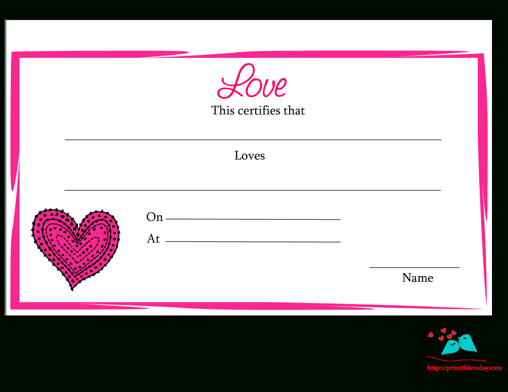 Free Printable Love Certificates throughout Love Certificate Templates