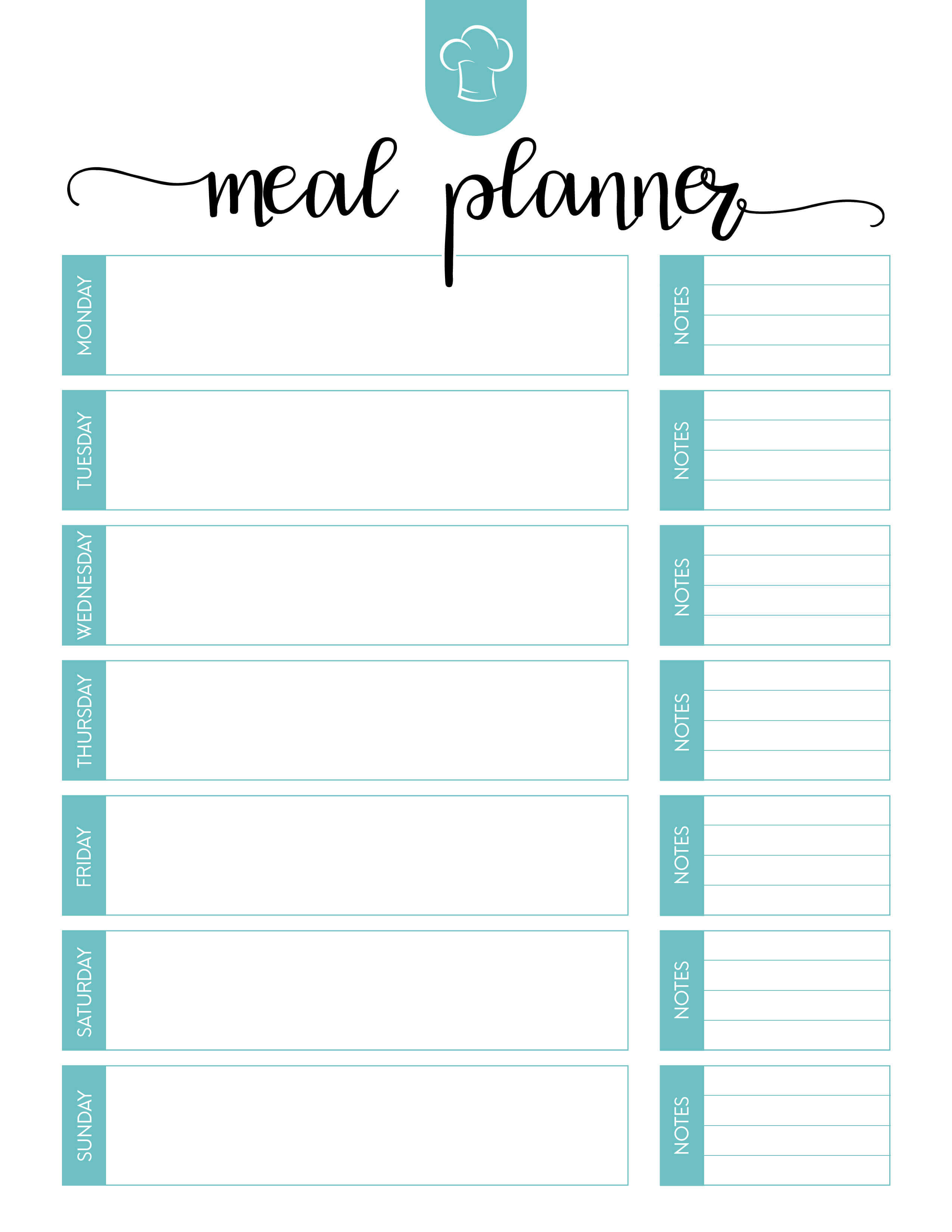 Free Printable Meal Planner Set – The Cottage Market Throughout Blank Meal Plan Template