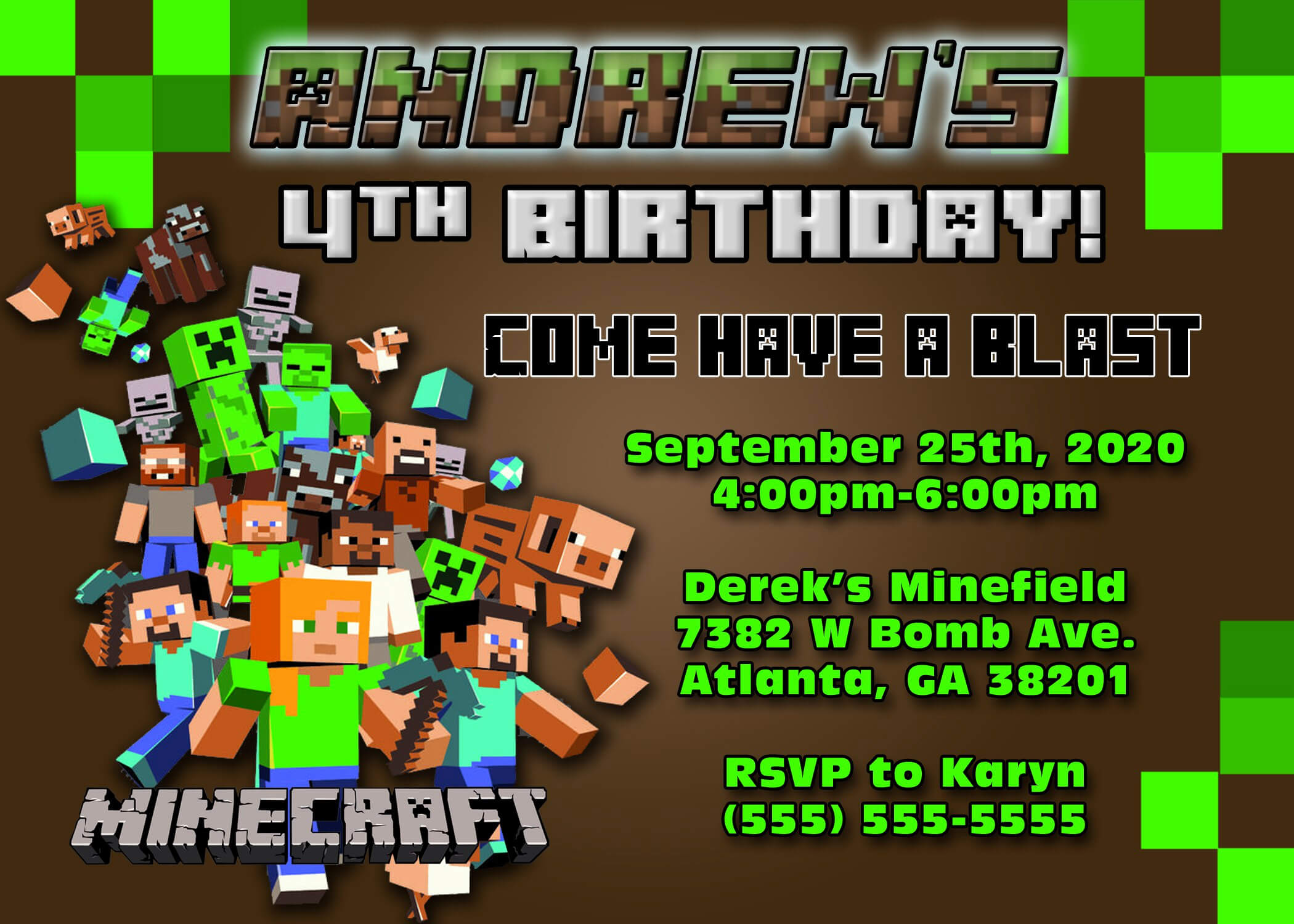 Free Printable Minecraft Birthday Party Invitations With Regard To Minecraft Birthday Card Template