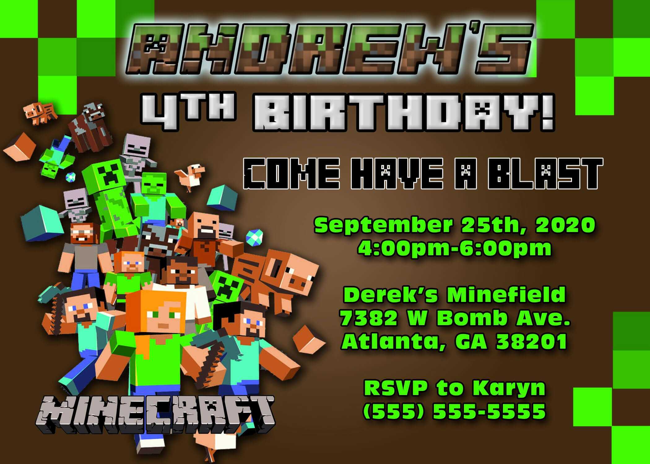 Free Printable Minecraft Birthday Party Invitations With Regard To Minecraft Birthday Card Template