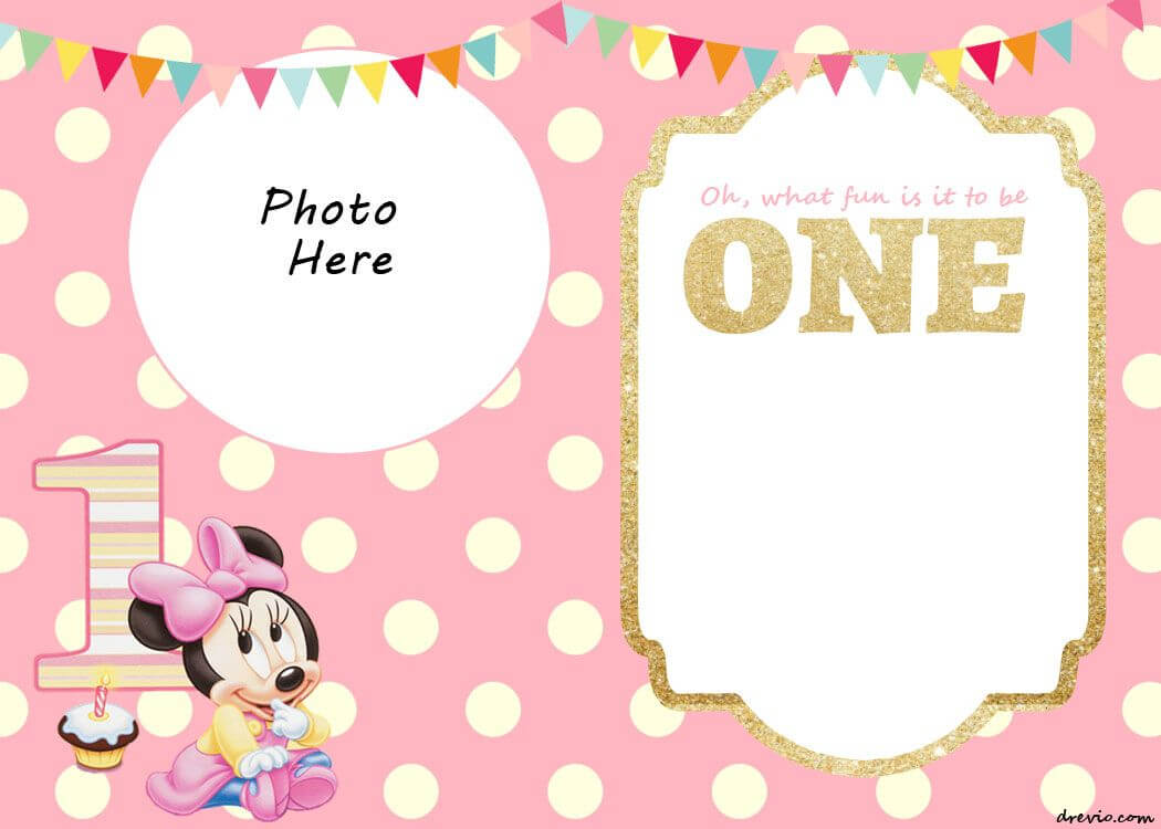 Free Printable Minnie Mouse 1St Invitation | Talli Regarding First Birthday Invitation Card Template