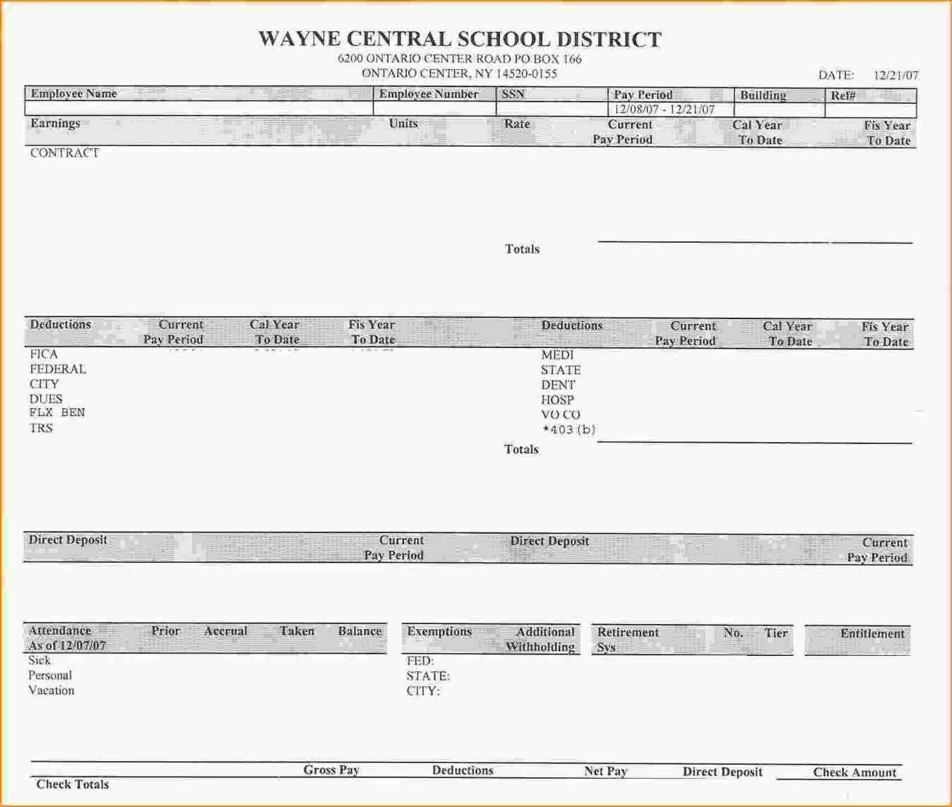 Free Printable Pay Stub Template Is Typically Provided As In Blank Pay Stubs Template