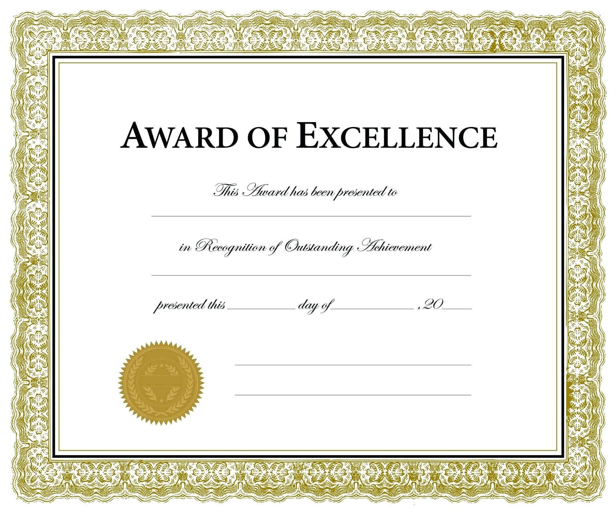 Free Printable Soccer Certificate Templates Award Template With Award Of Excellence Certificate Template