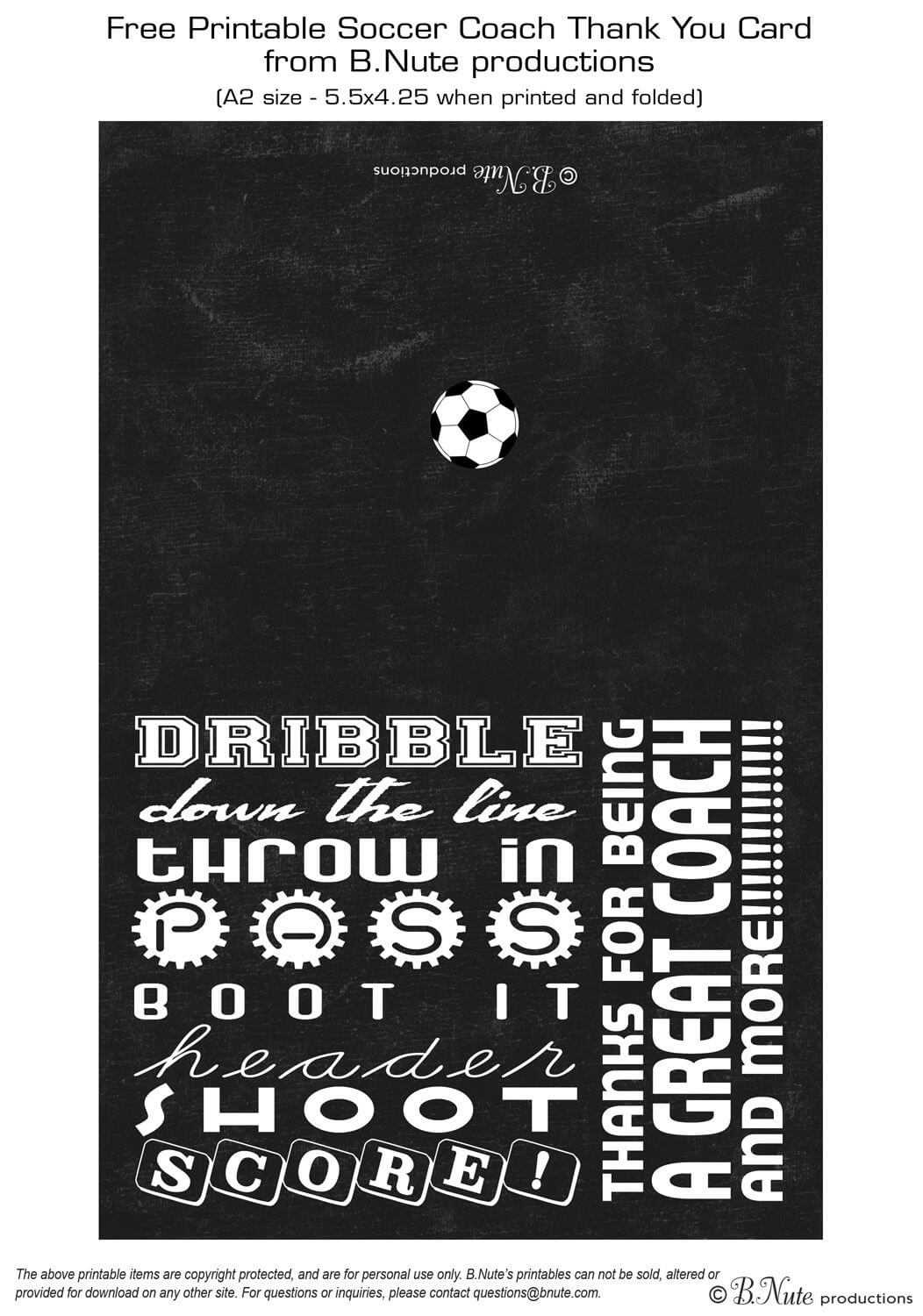 Free Printable Soccer Coach Thank You Card From B.nute in Soccer Thank You Card Template