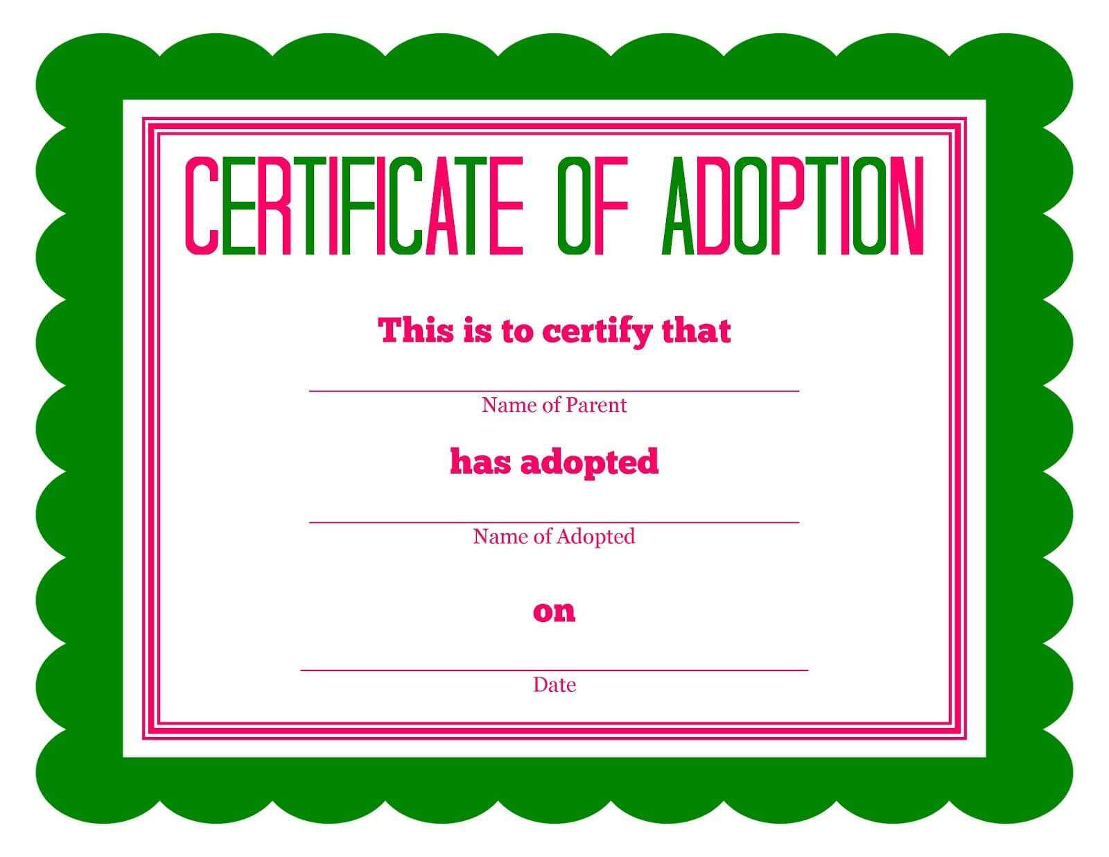 Free Printable Stuffed Animal Adoption Certificate | Free In Adoption Certificate Template