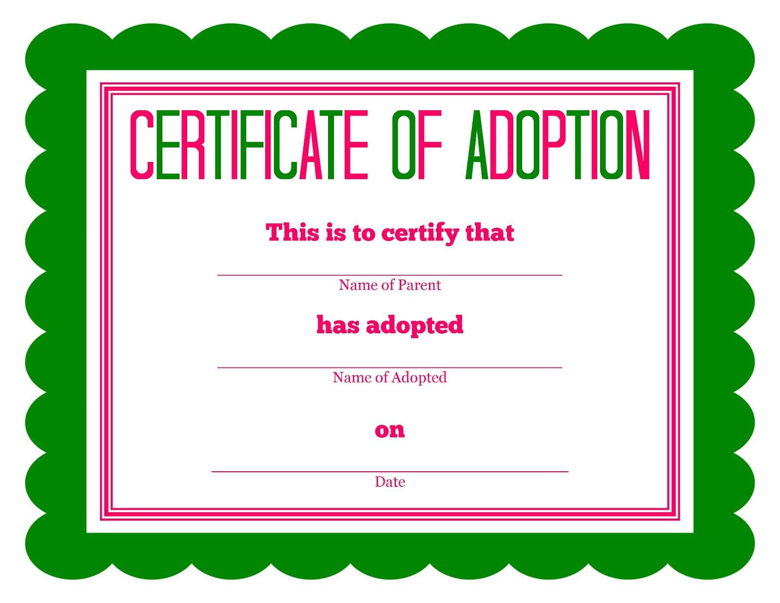 Free Printable Stuffed Animal Adoption Certificate | Free In Child Adoption Certificate Template
