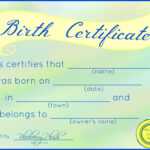 Free Printable Stuffed Animal Birth Certificates – Blueberry For Girl Birth Certificate Template